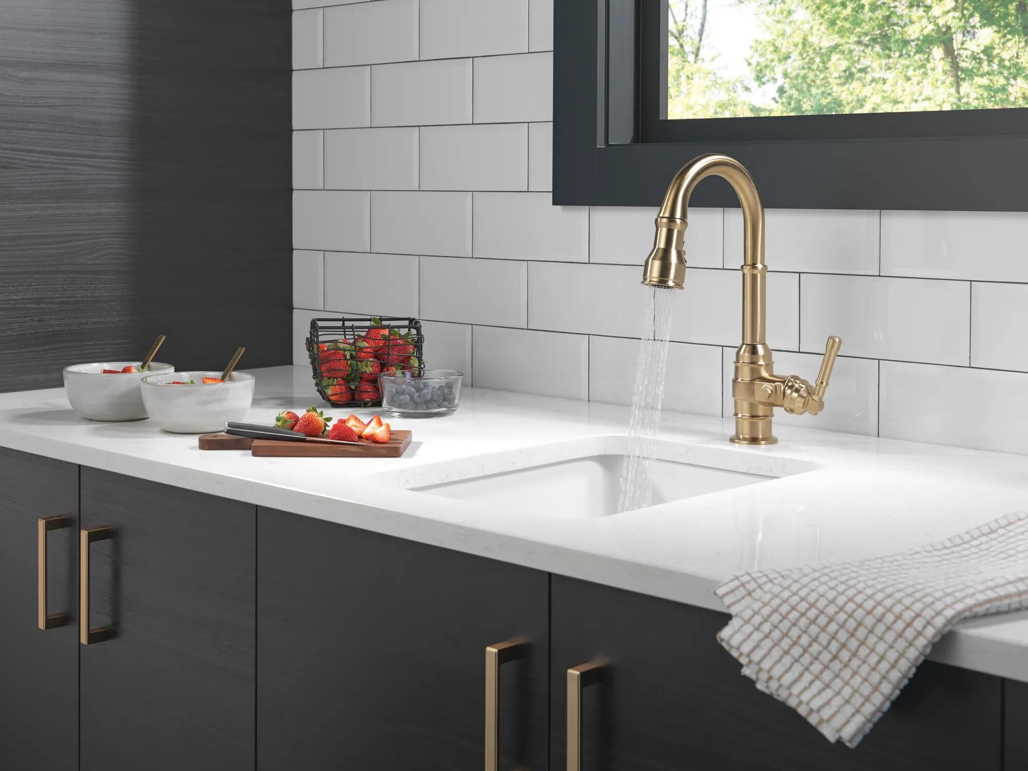 Single Handle Pull-Down Bar/Prep Faucet in Champagne Bronze 9990