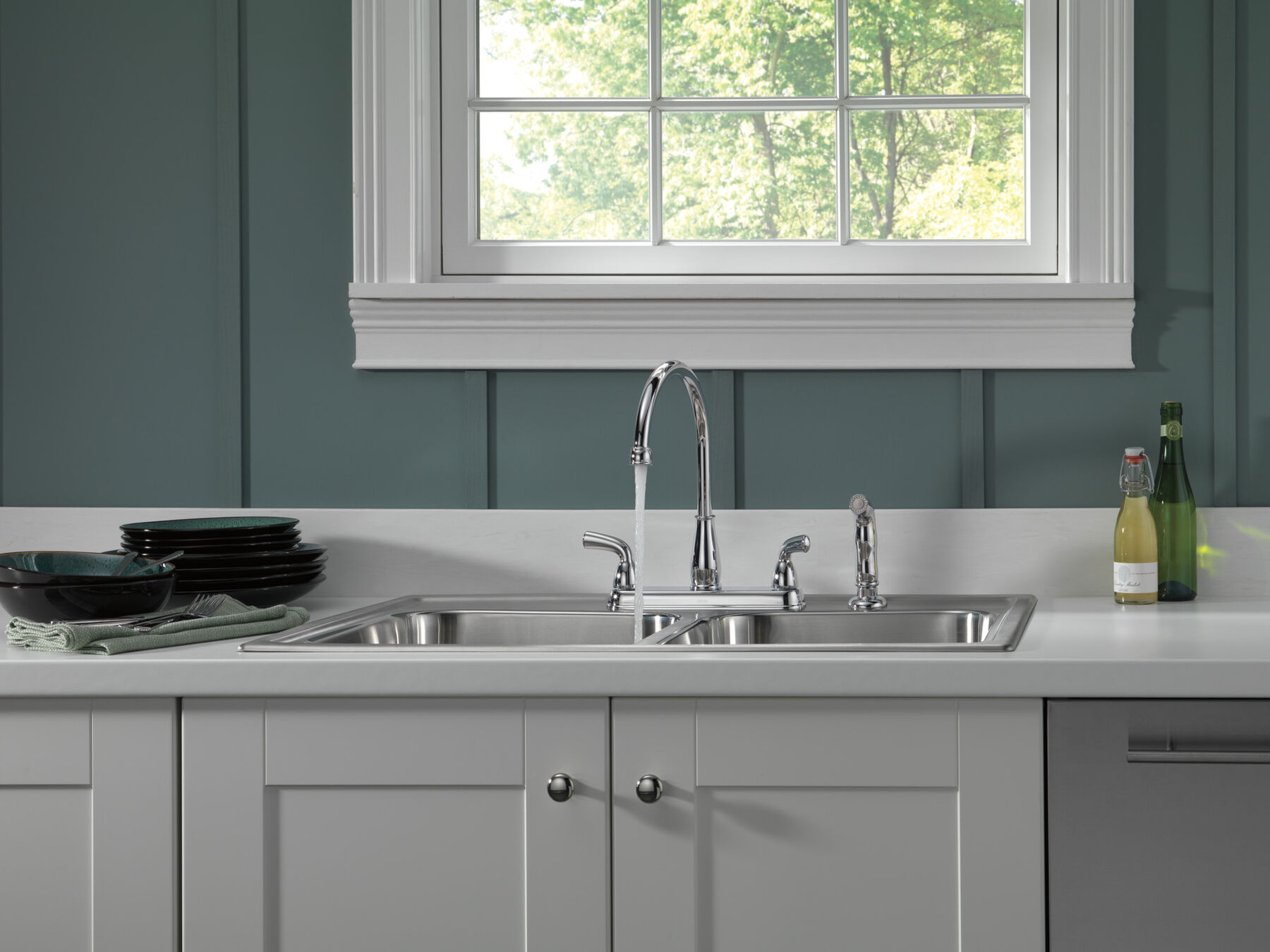 Two Handle Kitchen Faucet with Spray (Recertified)