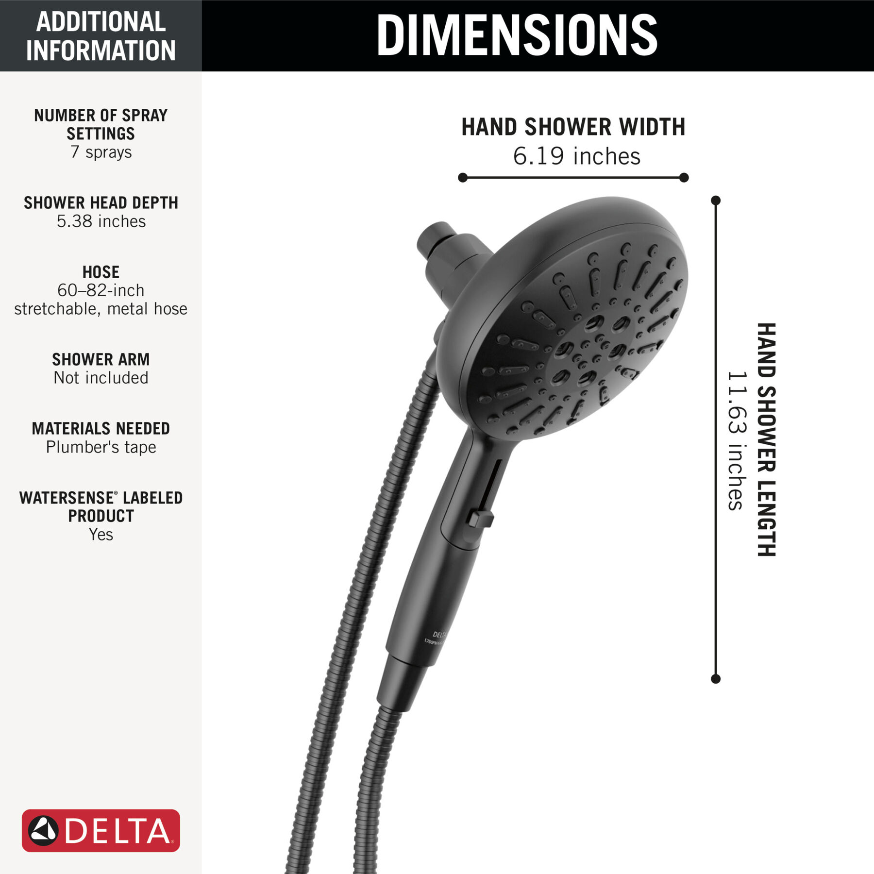 7-Setting SureDock&reg; Magnetic Hand Shower