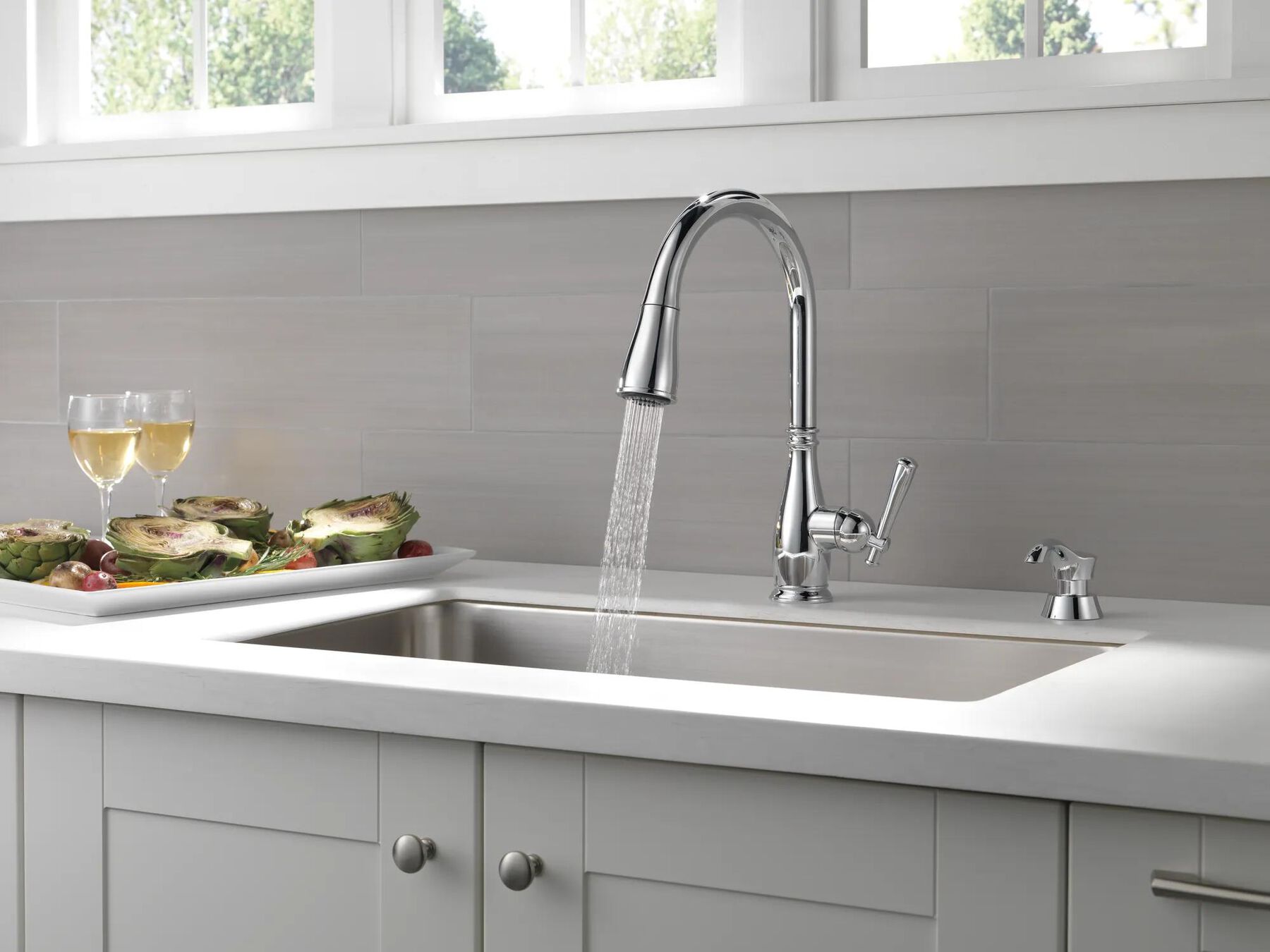 Single Handle Pull-Down Kitchen Faucet with Soap Dispenser