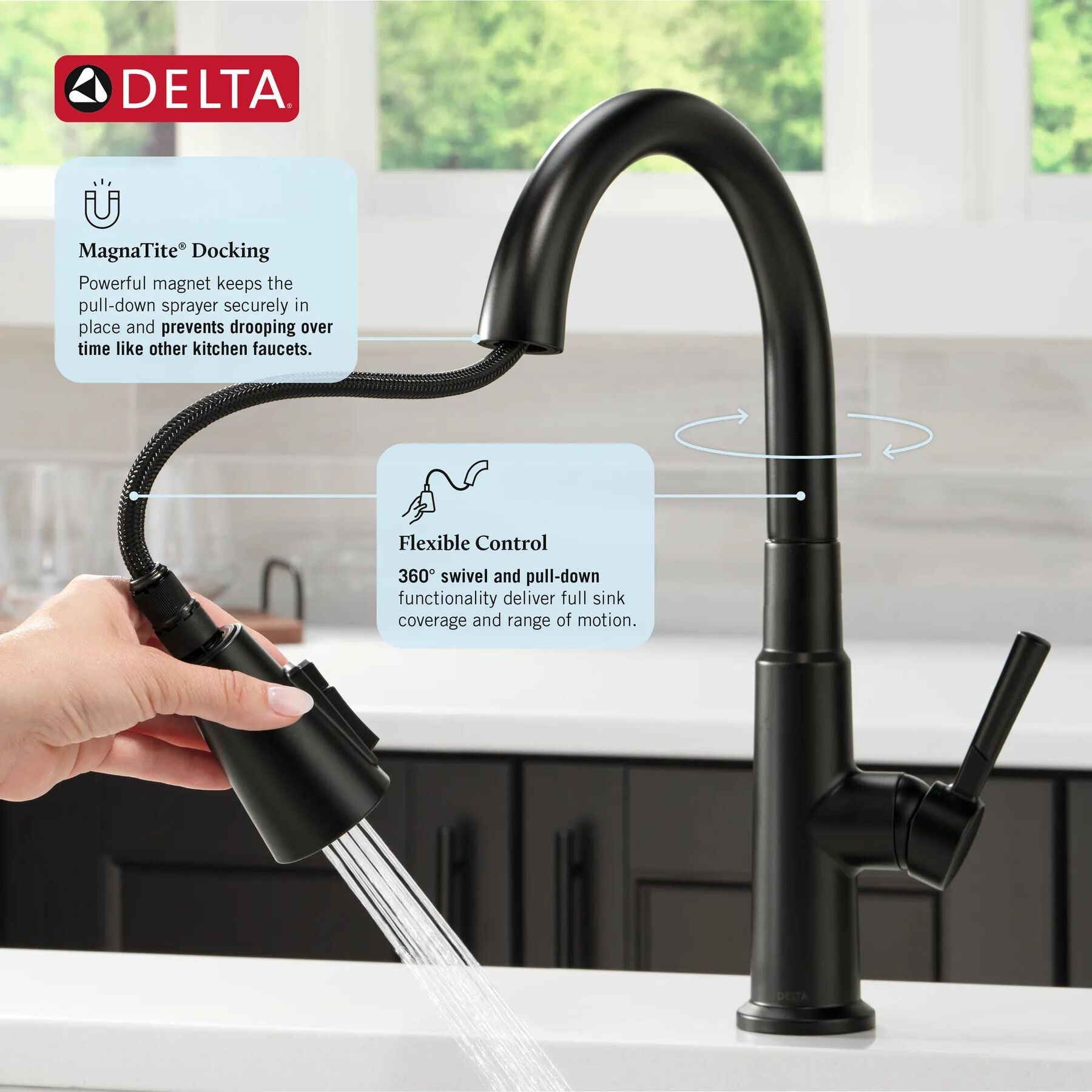Single Handle Pull-Down Kitchen Faucet with Soap Dispenser and ShieldSpray&reg; Technology