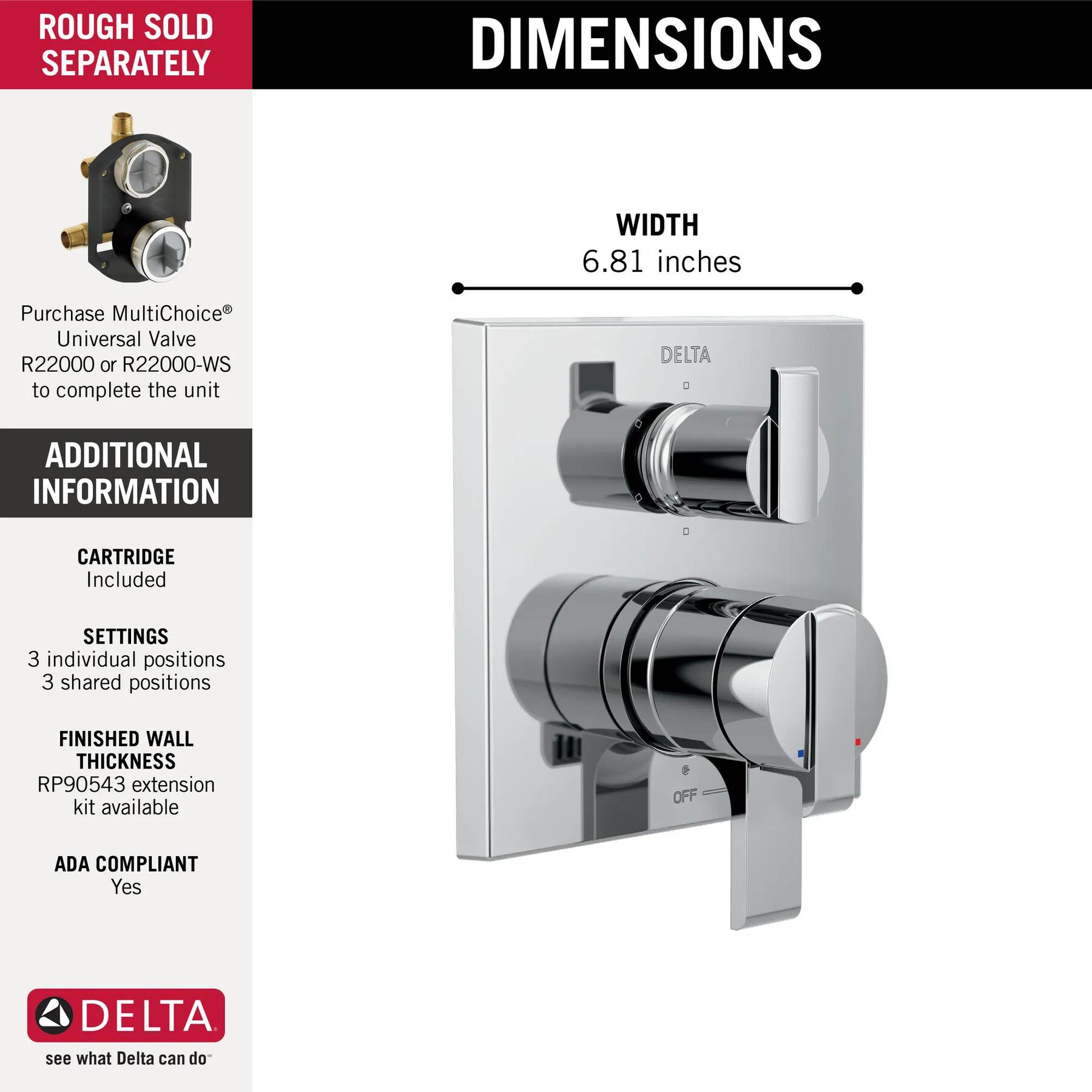 Angular Modern Monitor&reg; 17 Series Valve Trim with 6-Setting Integrated Diverter