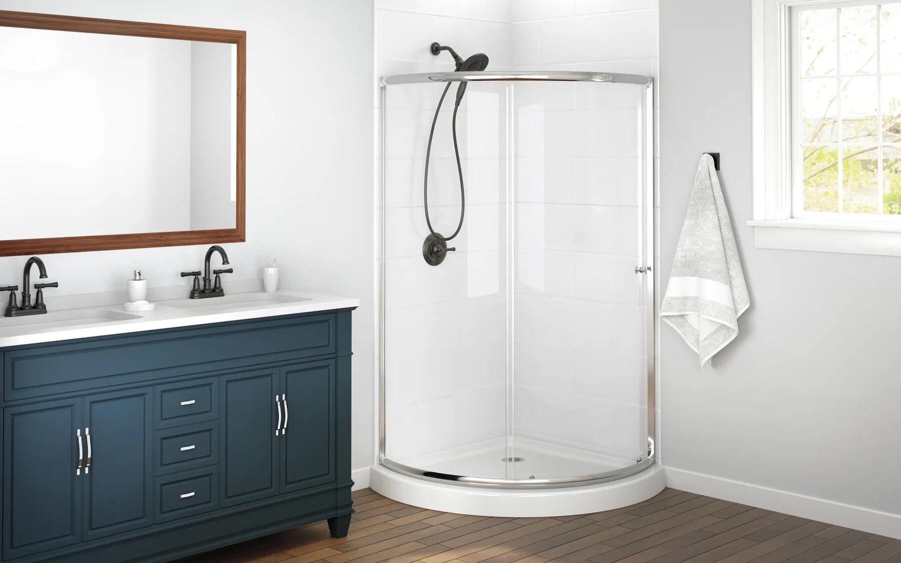38x38 Corner Shower Bundle - Framed Round