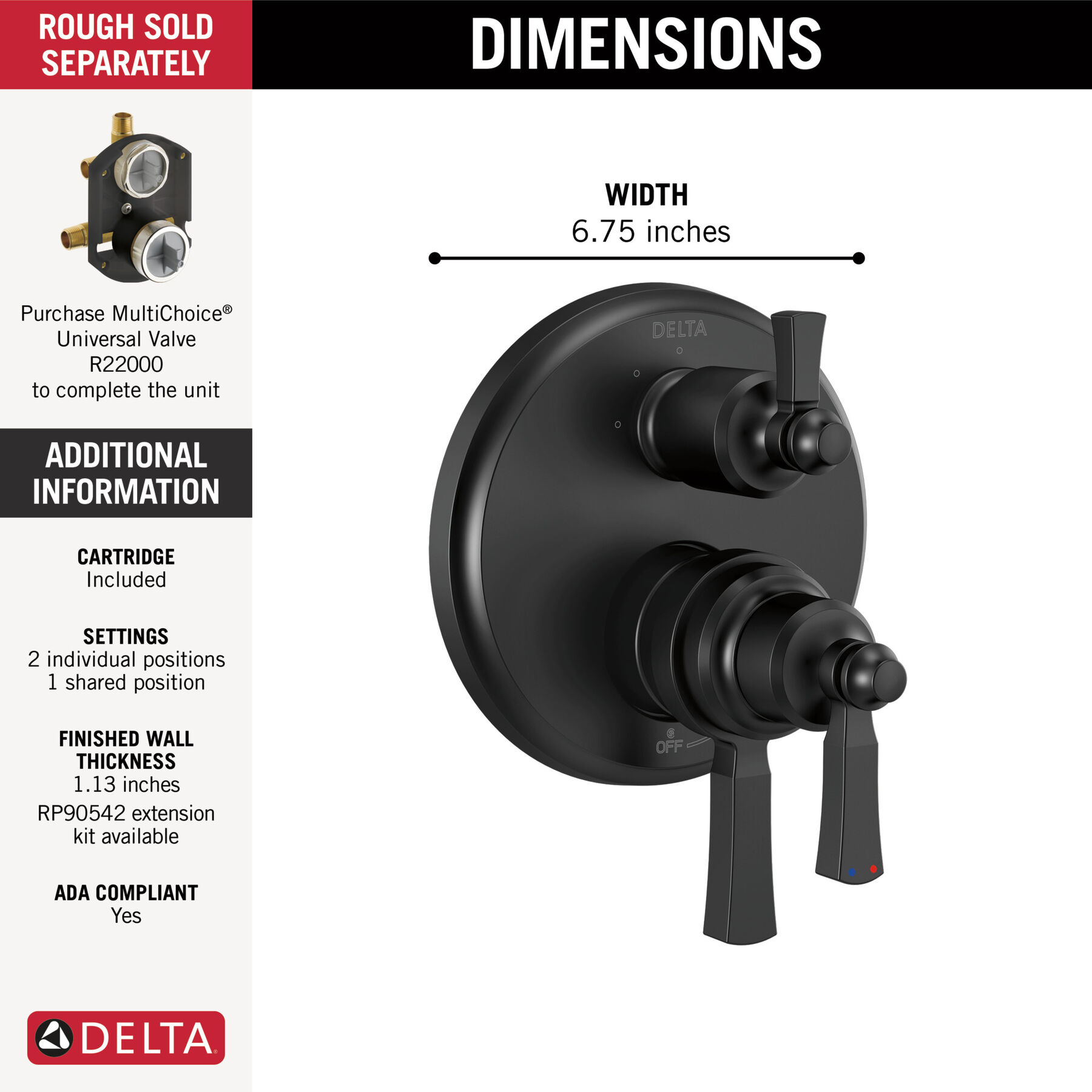 Traditional 2-Handle Monitor 17 Series Valve Trim with 3 Setting Diverter