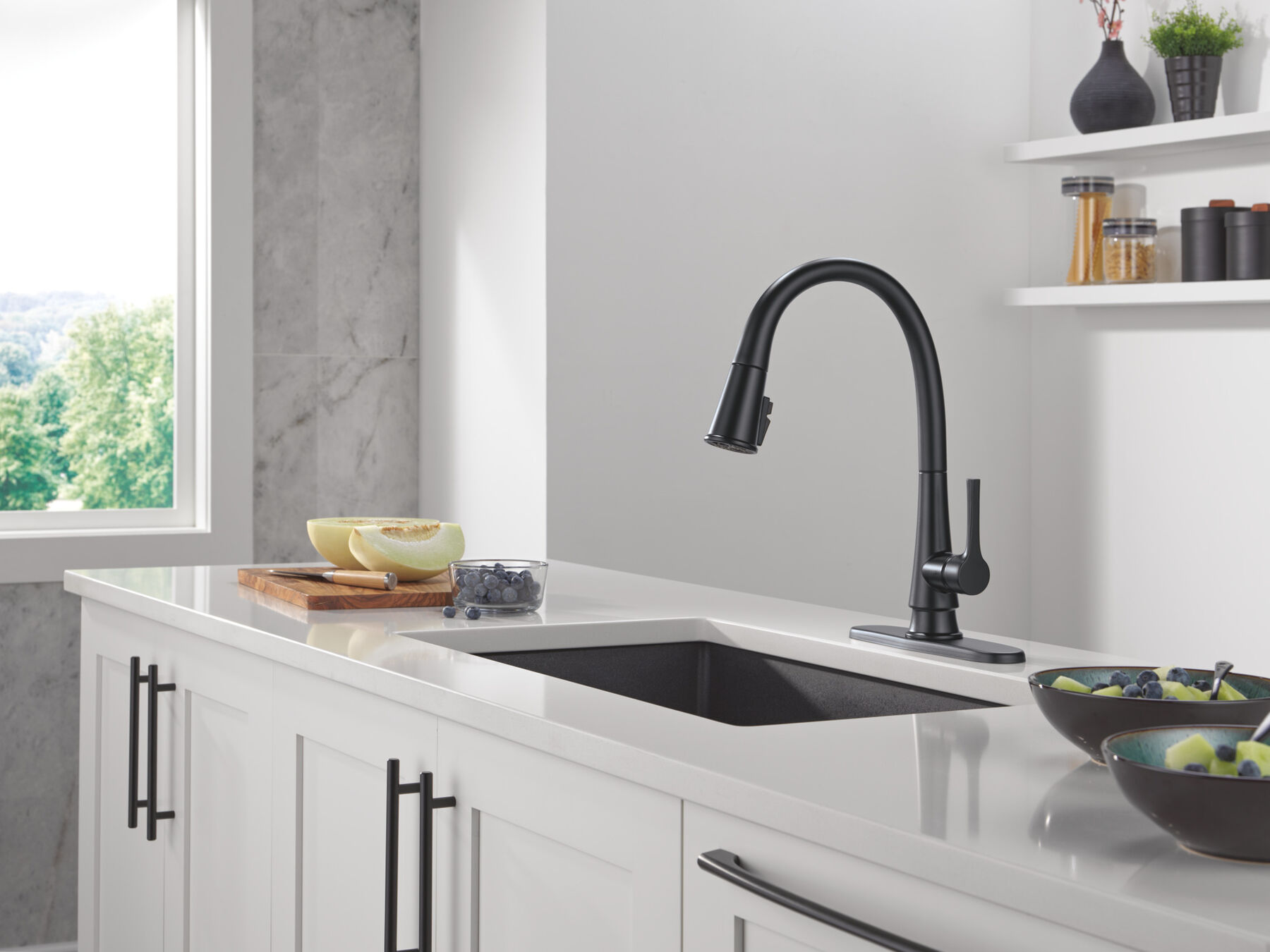 Single Handle Pull-Down Kitchen Faucet With ShieldSpray&reg;&nbsp;Technology in Matte Black
