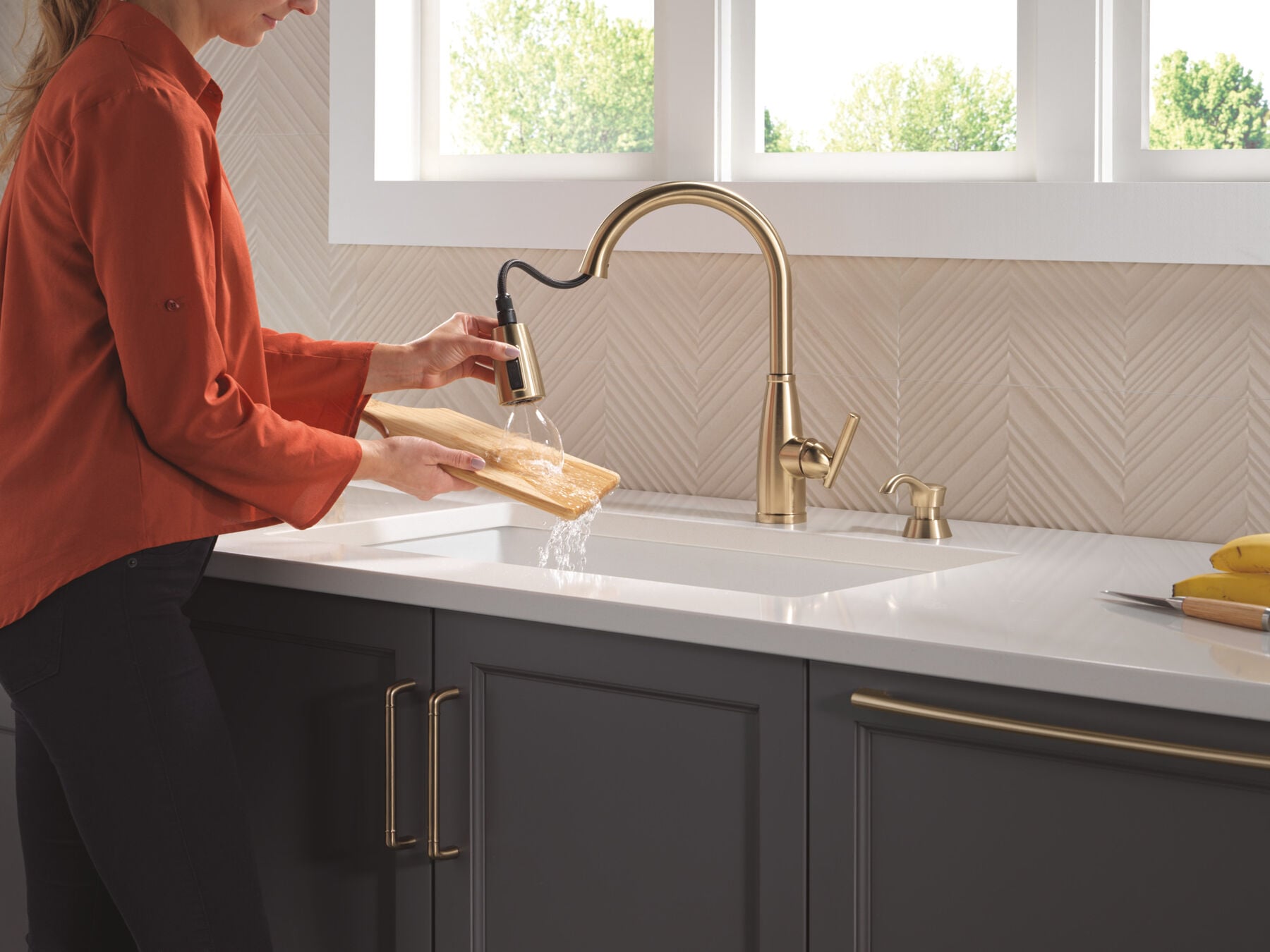 Single Handle Pull-Down Kitchen Faucet with Soap Dispenser and ShieldSpray&reg; Technology