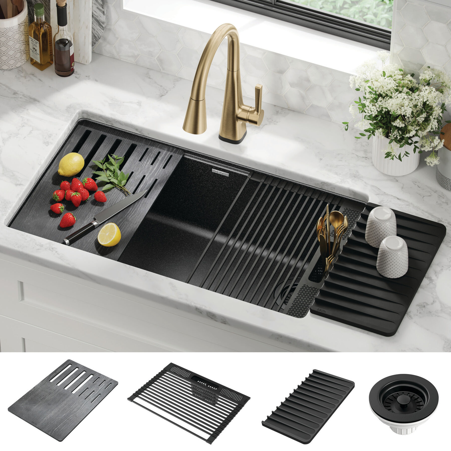 32&rdquo; Granite Composite Workstation Kitchen Sink Undermount Single Bowl with WorkFlow&trade; Ledge and Accessories