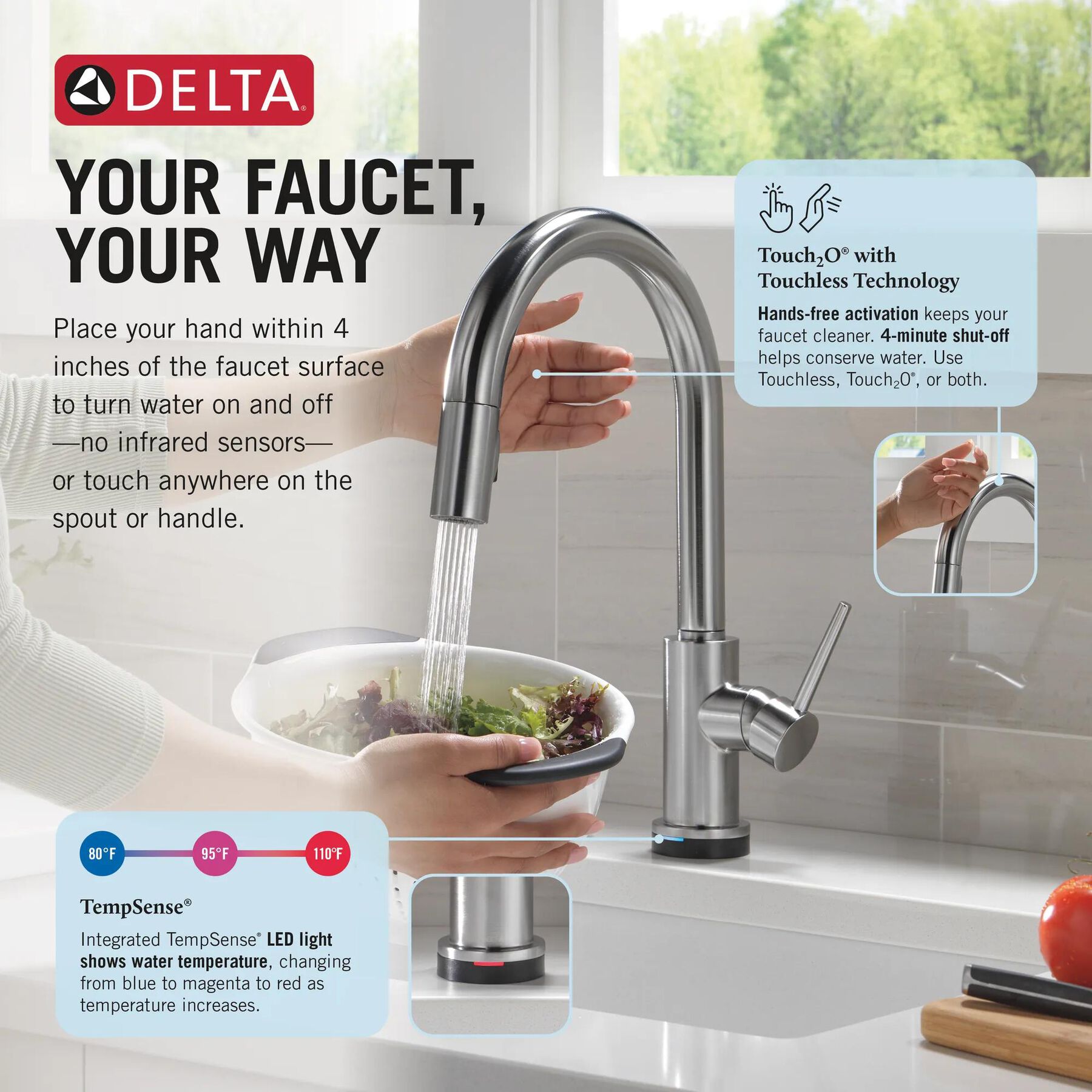 Touch<sub>2</sub>O&reg; Technology Kitchen Faucet with Touchless Technology