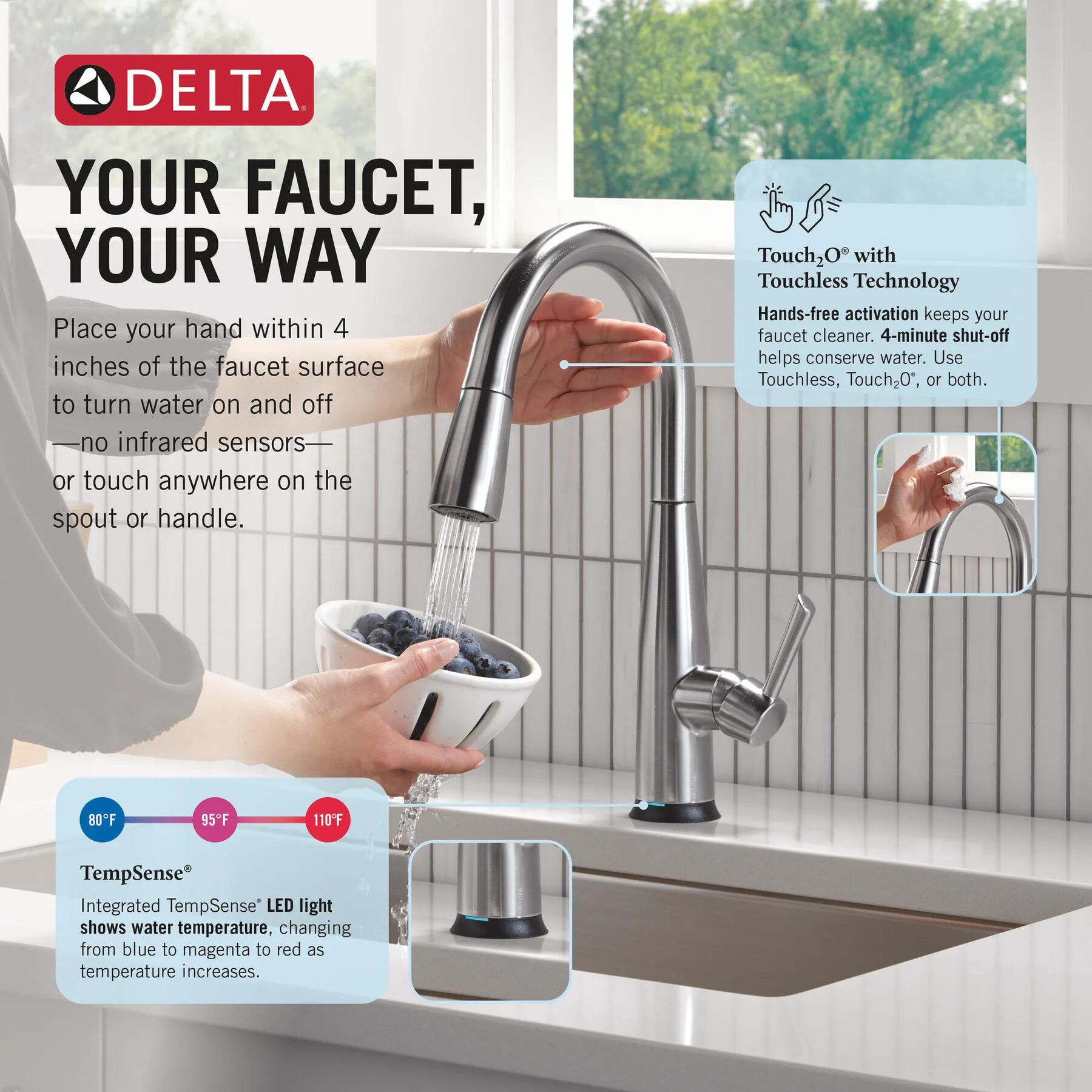 Touch<sub>2</sub>O&reg; Technology Kitchen Faucet with Touchless Technology