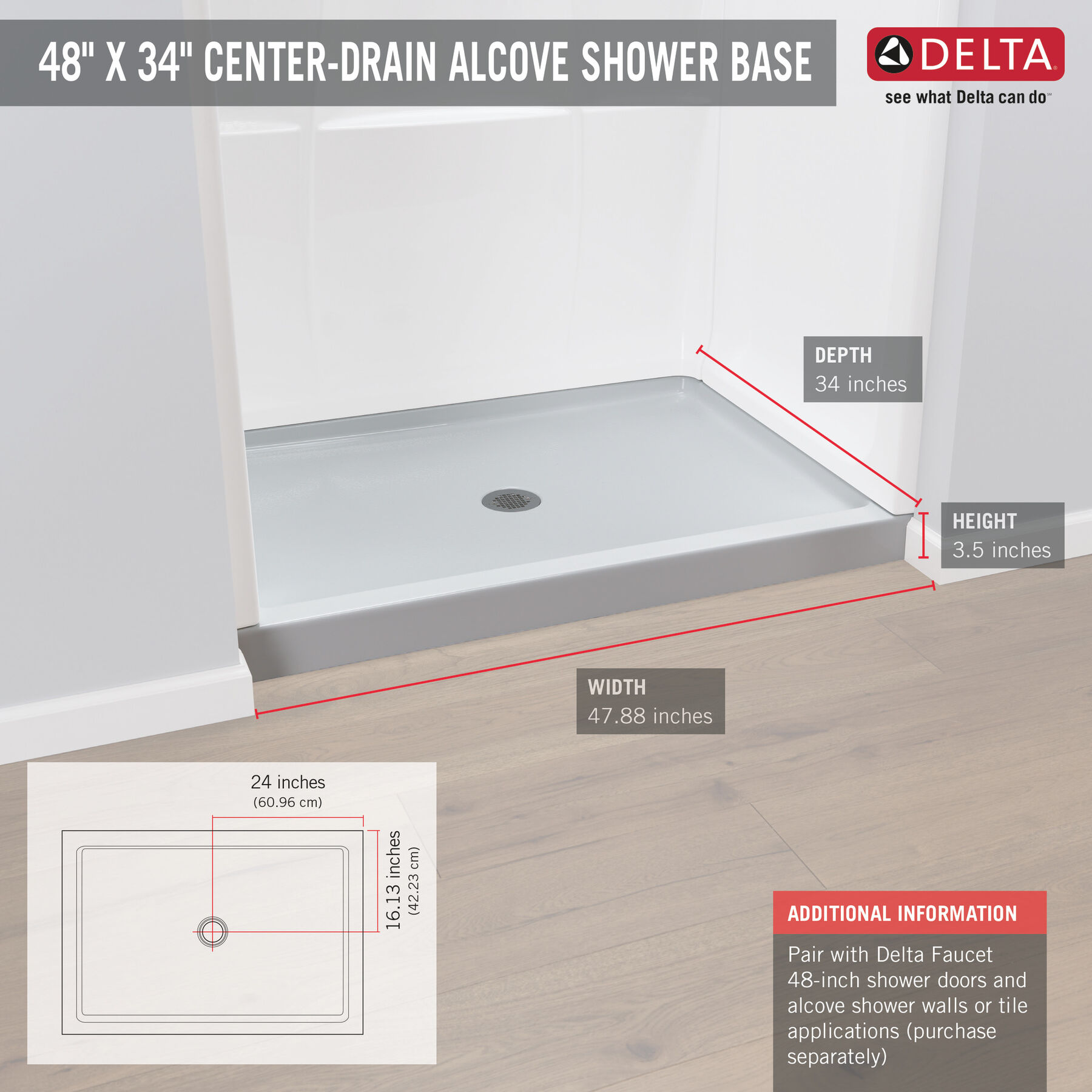 ProCrylic&trade; 48" x 34" Shower Base