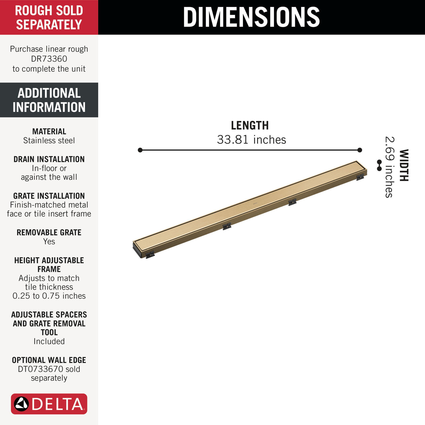 36" Reversible Linear Shower Drain Trim