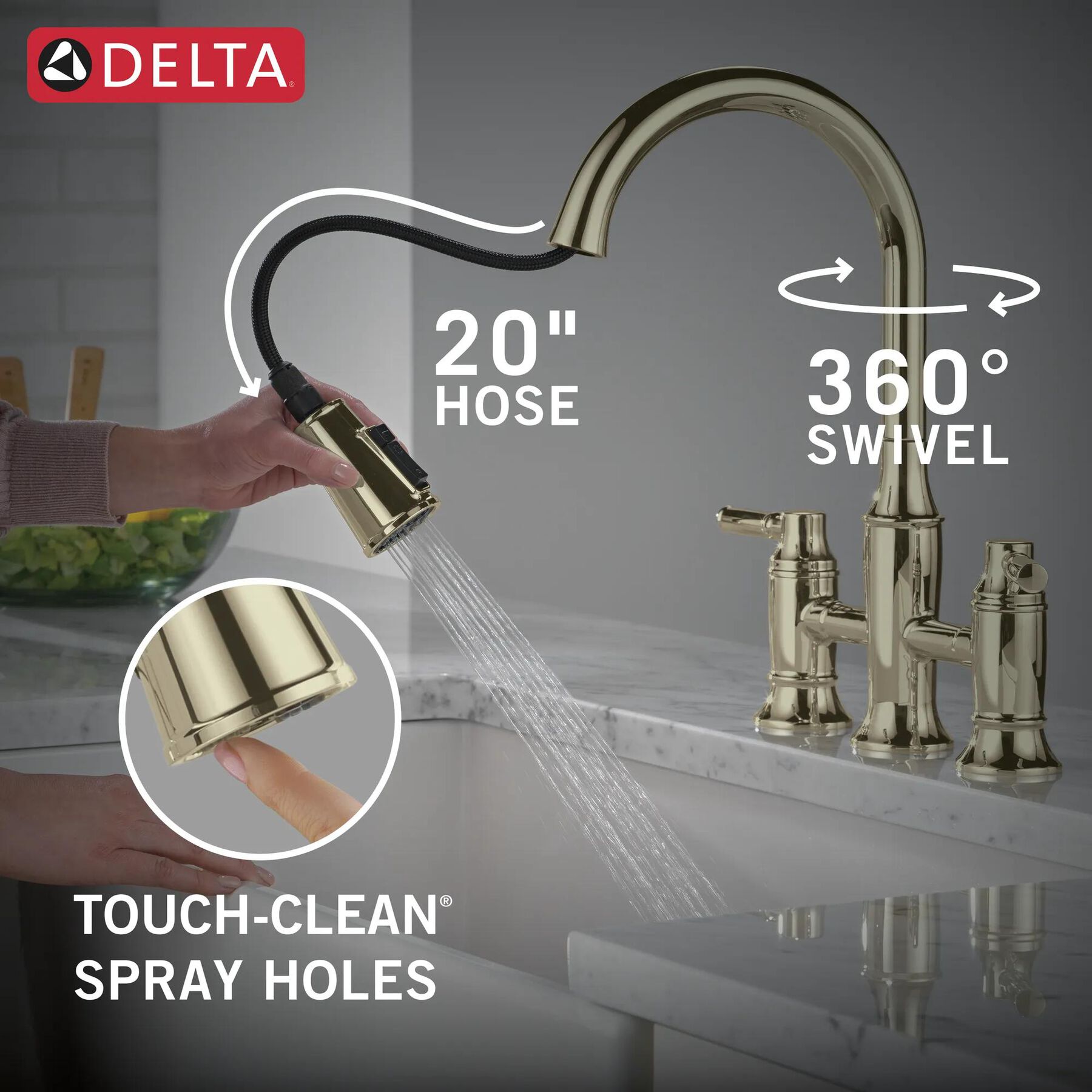 Two Handle Pull-Down Bridge Kitchen Faucet