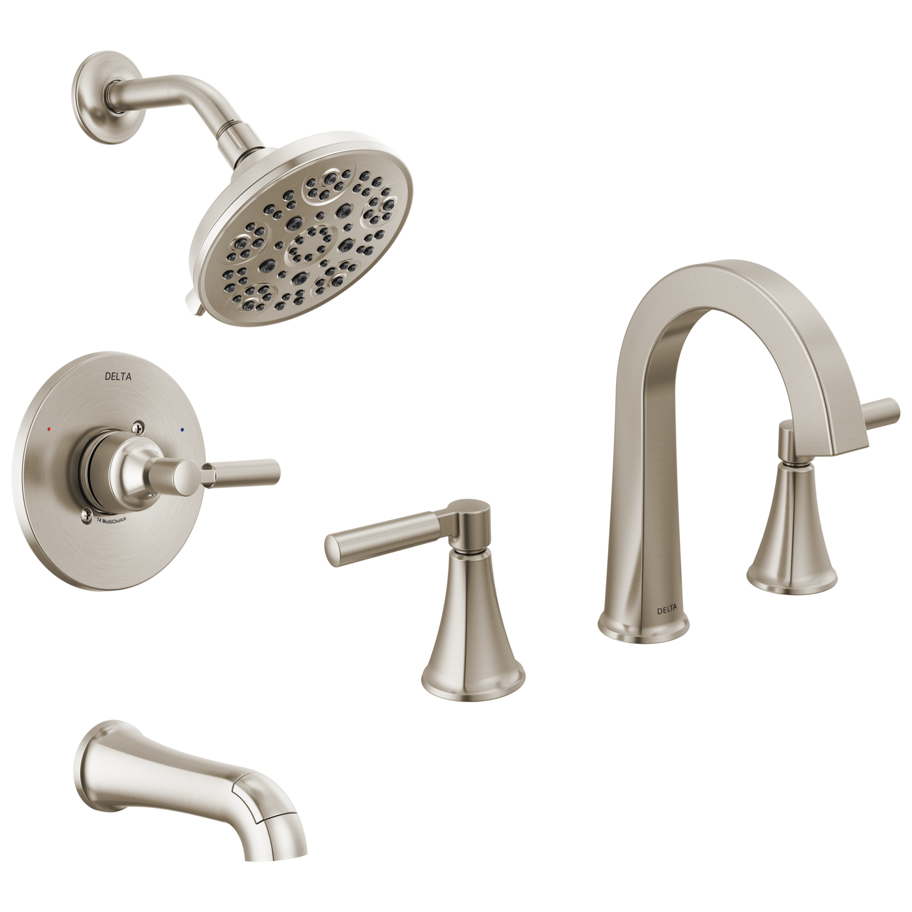 Widespread Lavatory Faucet with 14 Series Tub Shower Trim and Rough Bundle