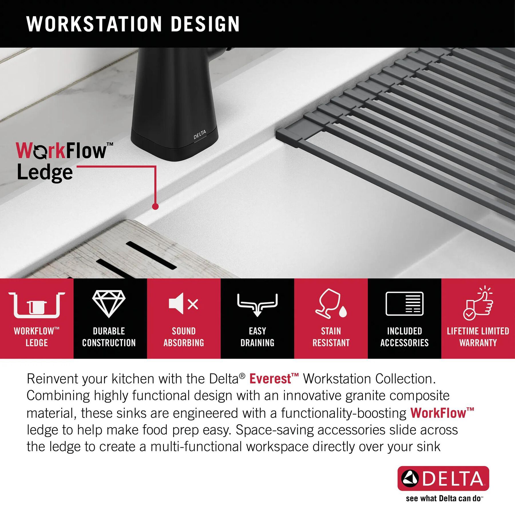 33&rdquo;&nbsp;Granite Composite&nbsp;Workstation Kitchen Sink&nbsp;Drop-In&nbsp;Top Mount Single Bowl with&nbsp;WorkFlow&trade; Ledge and Accessories