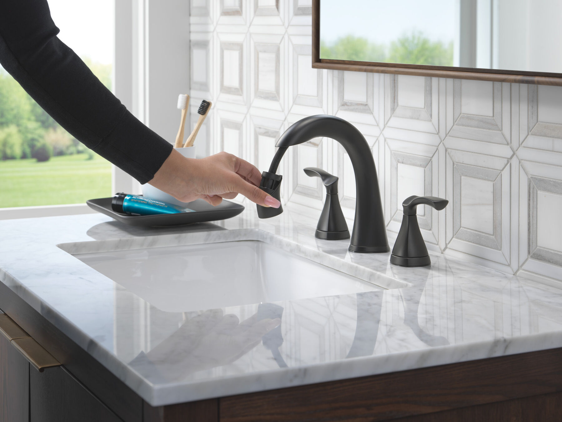 Two Handle Widespread Pull-Down Bathroom Faucet
