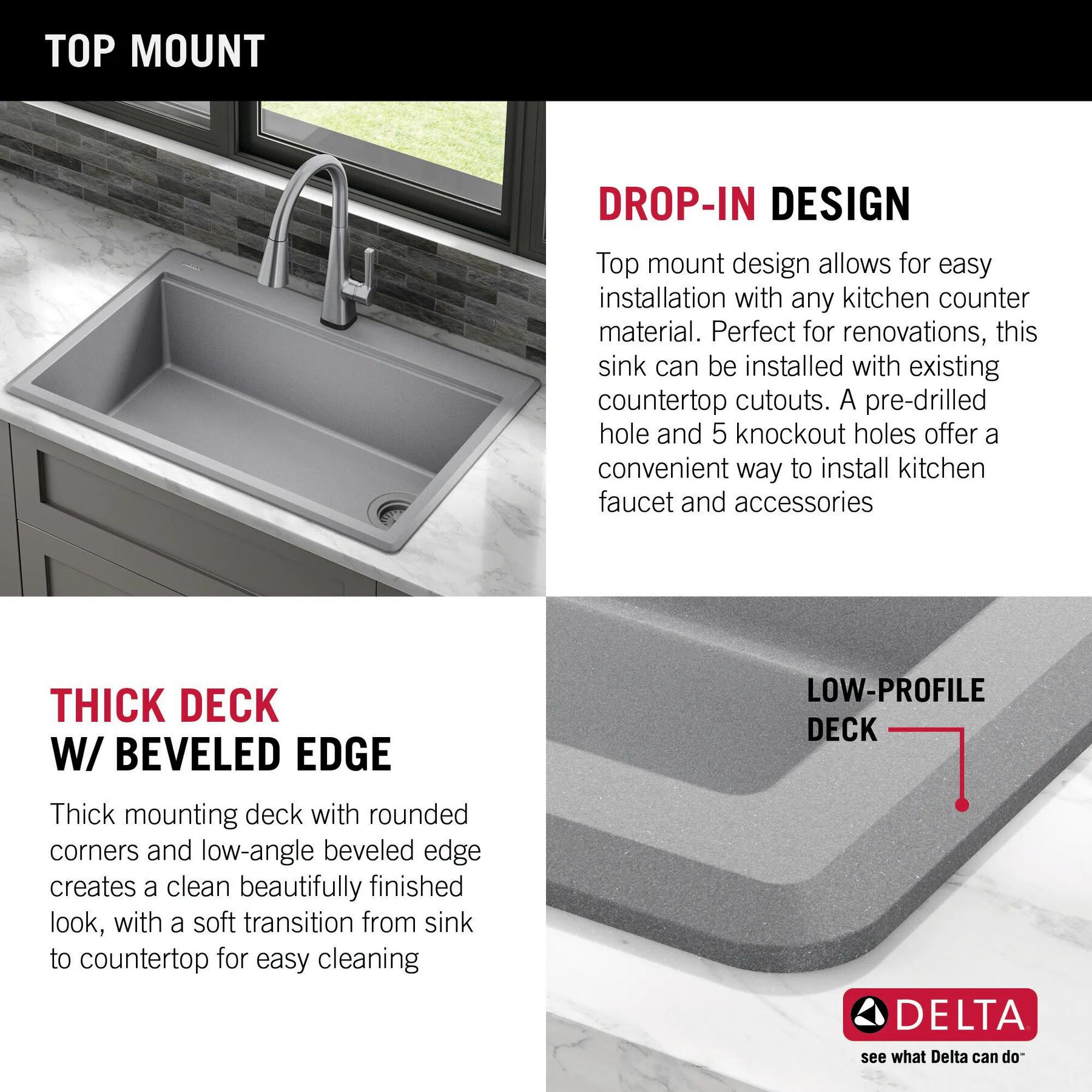 33&rdquo; Granite Composite Workstation Kitchen Sink Drop-In Top Mount Single Bowl with WorkFlow&trade; Ledge and Accessories in Dark Grey