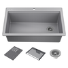 33&rdquo; Granite Composite Workstation Kitchen Sink Drop-In Top Mount Single Bowl with WorkFlow&trade; Ledge and Accessories in Dark Grey