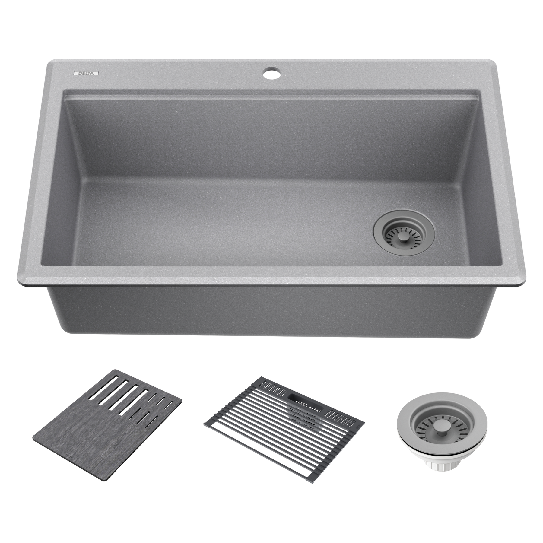 33&rdquo; Granite Composite Workstation Kitchen Sink Drop-In Top Mount Single Bowl with WorkFlow&trade; Ledge and Accessories in Dark Grey