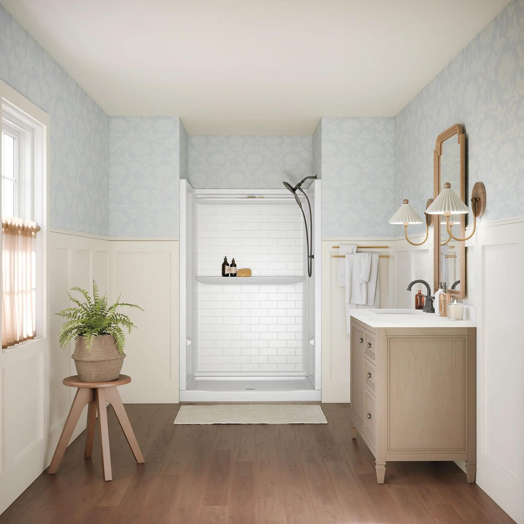 48x34 Alcove Shower Base with Tile Wall Bundle - Center Drain