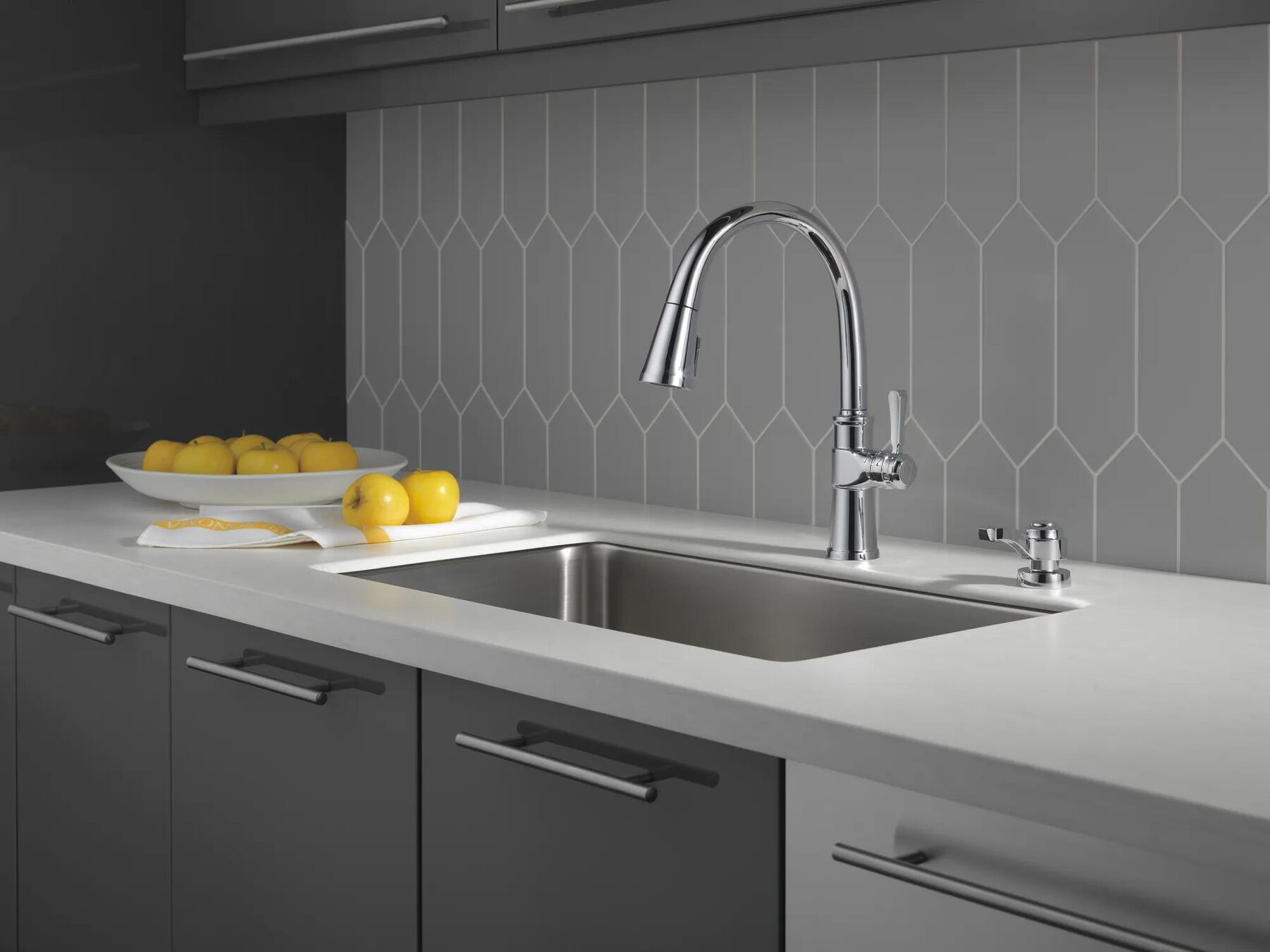 Single Handle Pull-Down Kitchen Faucet with Soap Dispenser and ShieldSpray&reg; Technology