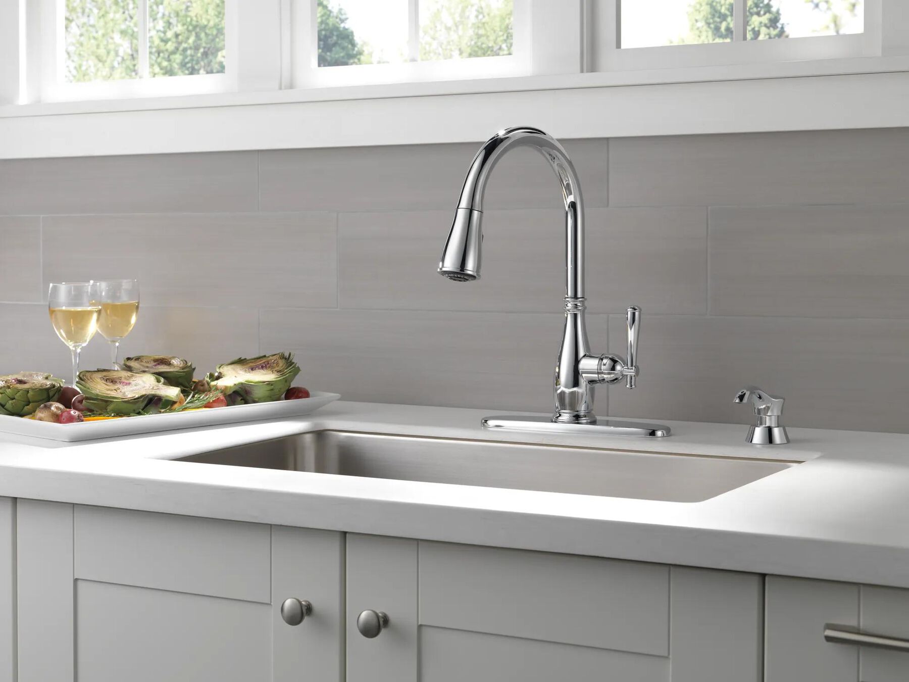 Single Handle Pull-Down Kitchen Faucet with Soap Dispenser