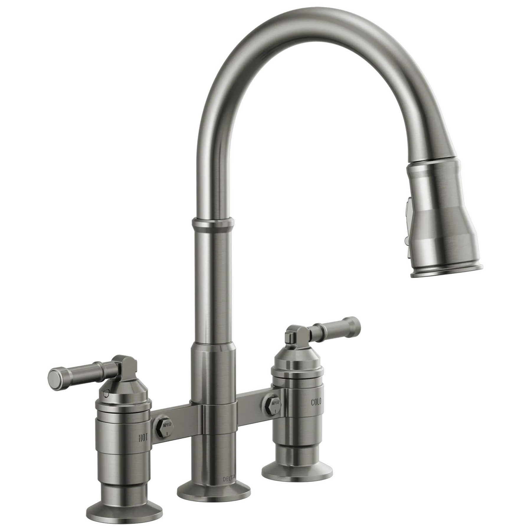 Two Handle Pull-Down Bridge Kitchen Faucet