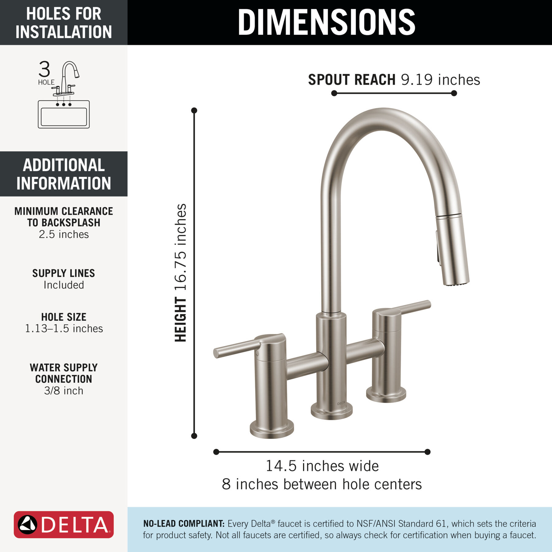 Two Handle Pull-Down Bridge Kitchen Faucet