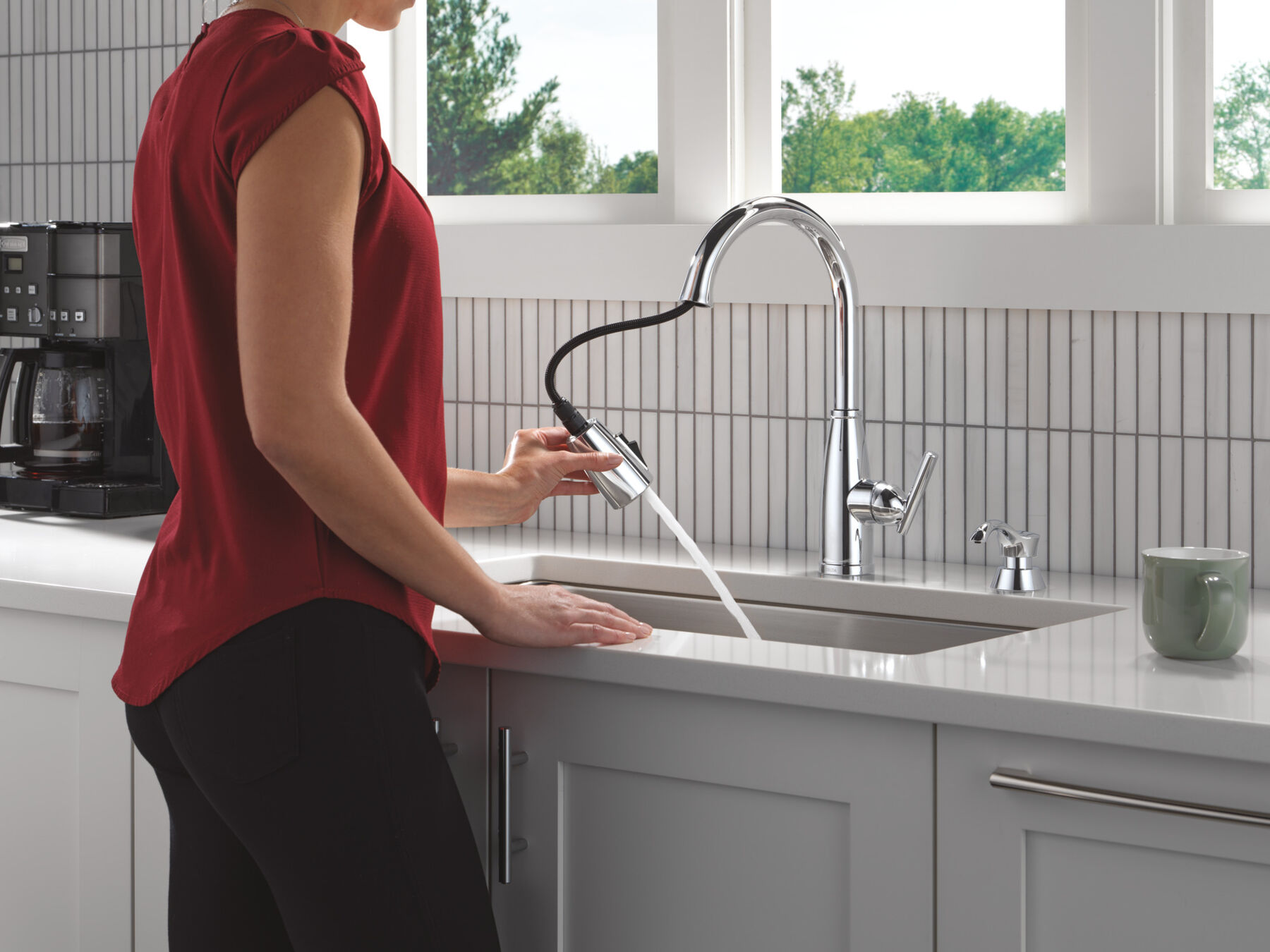 Single Handle Pull-Down Kitchen Faucet with Soap Dispenser and ShieldSpray&reg; Technology
