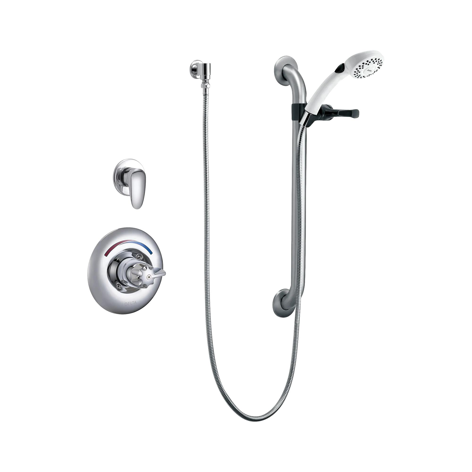 Universal Dual Shower Trim Diverter Hand Shower and Grab Bar