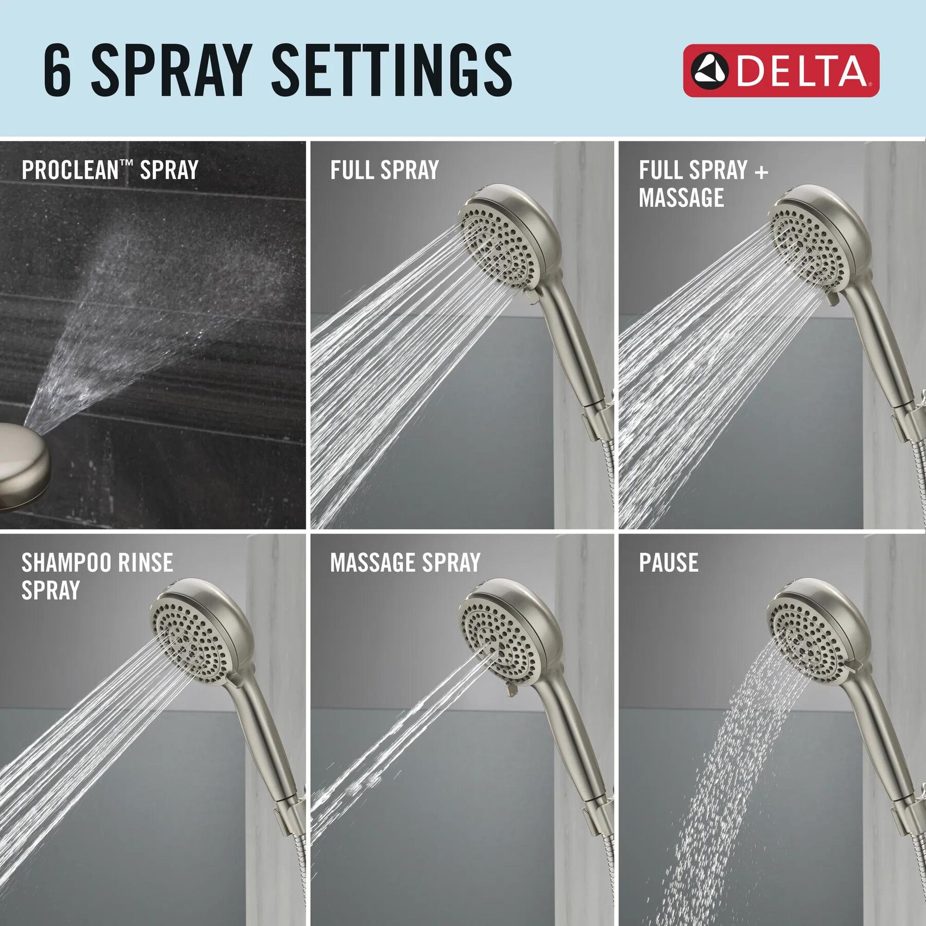 6-Setting Hand Shower with Cleaning Spray
