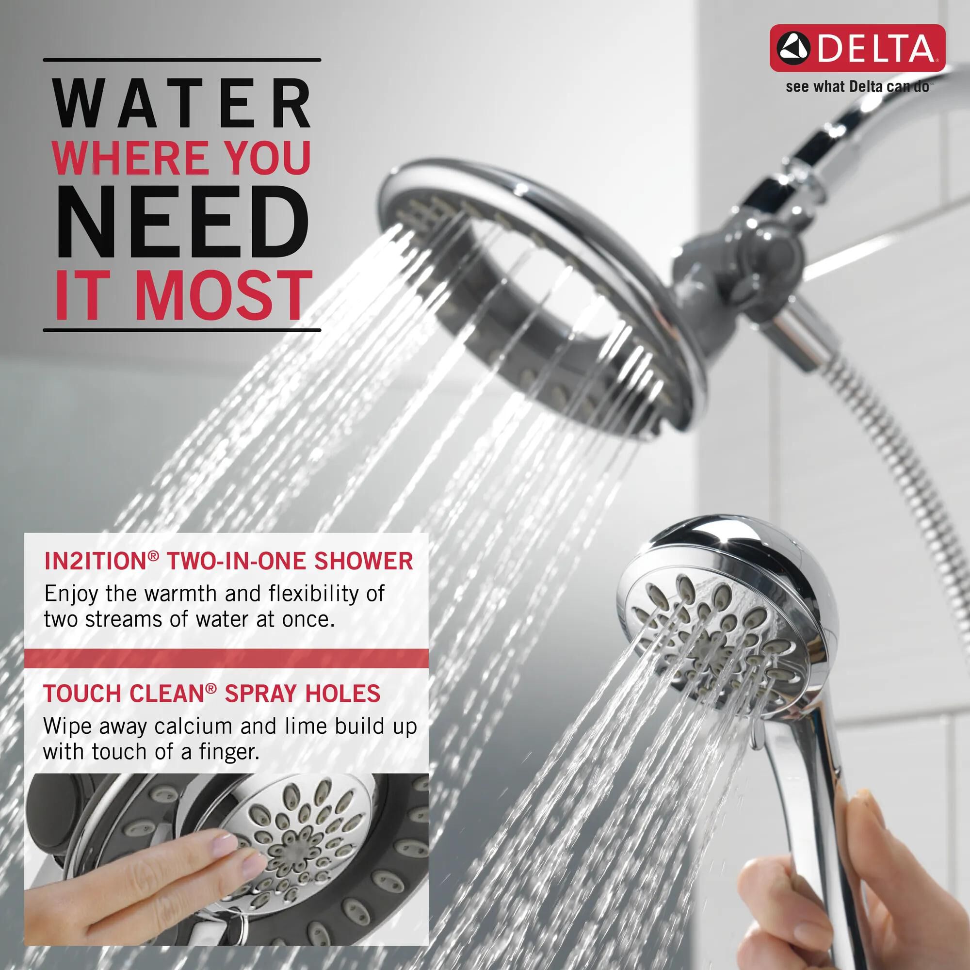 (A´ω`❁) In2ition® 4-Setting Two-in-One Shower in Chrome 58065 | Delta Faucet