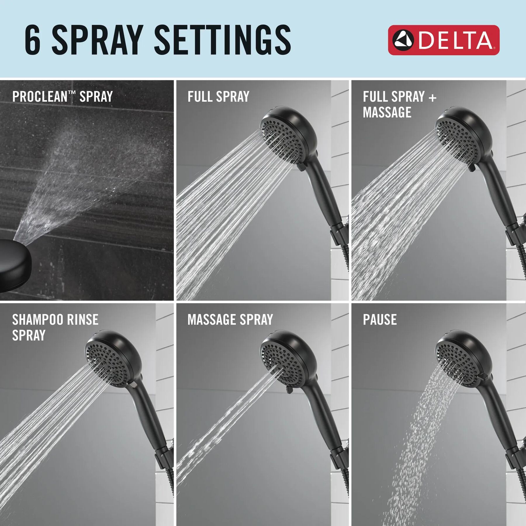 6-Setting Hand Shower with Cleaning Spray