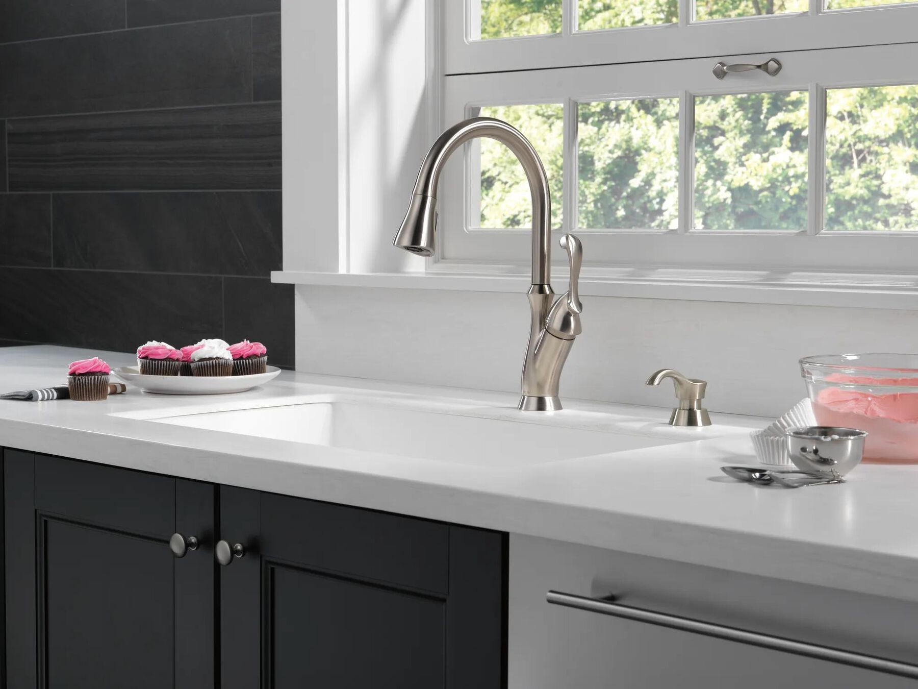 Single Handle Pull-Down Kitchen Faucet with Soap Dispenser
