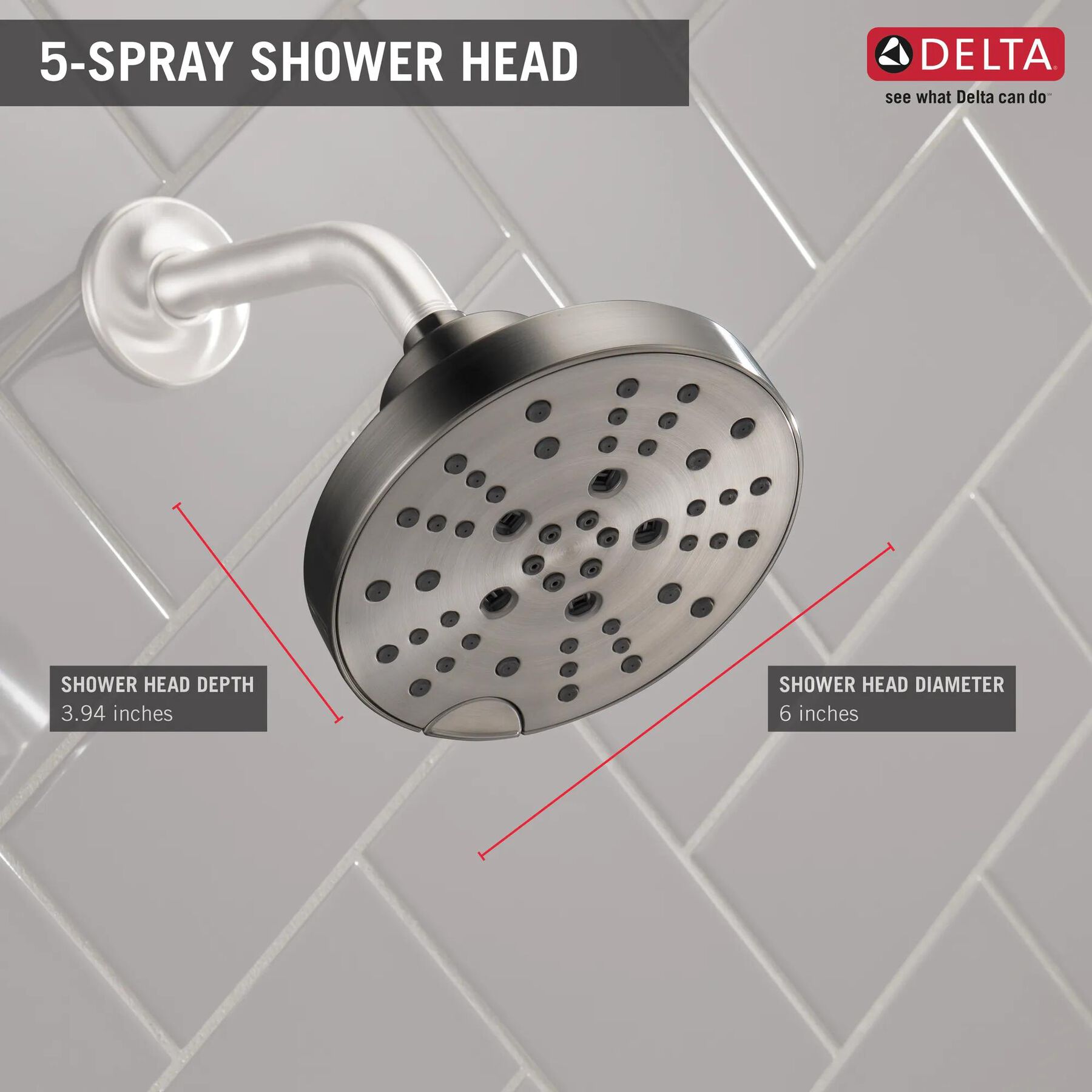 H<sub>2</sub>Okinetic&reg; 5-Setting Contemporary Raincan Shower Head
