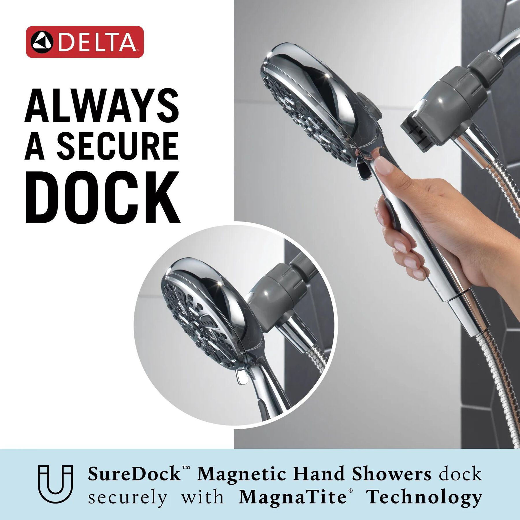 6-Setting SureDock&reg; Magnetic Hand Shower