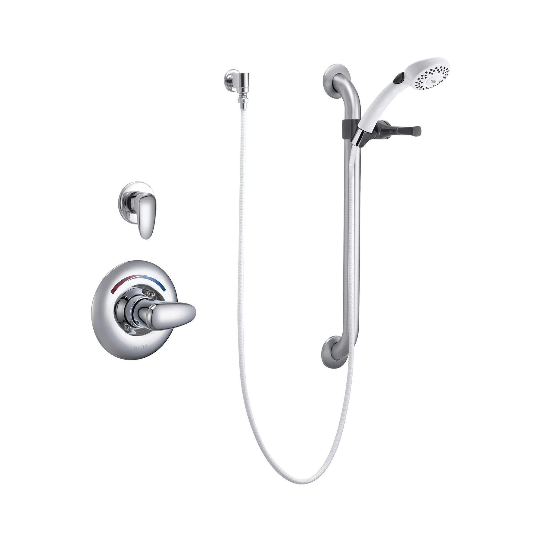 Universal Dual Shower Trim Diverter Hand Shower and Grab Bar
