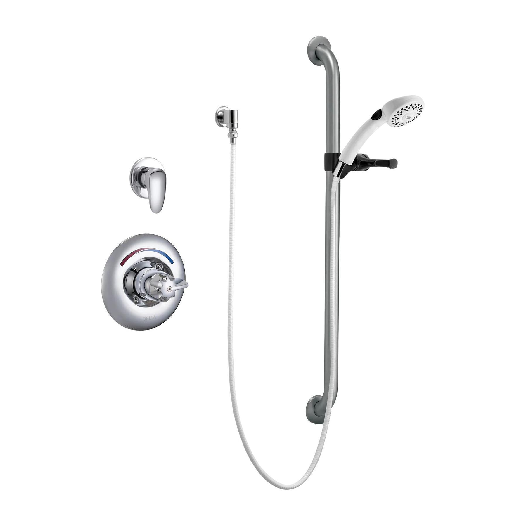 Universal Dual Shower Trim Diverter Hand Shower and Grab Bar