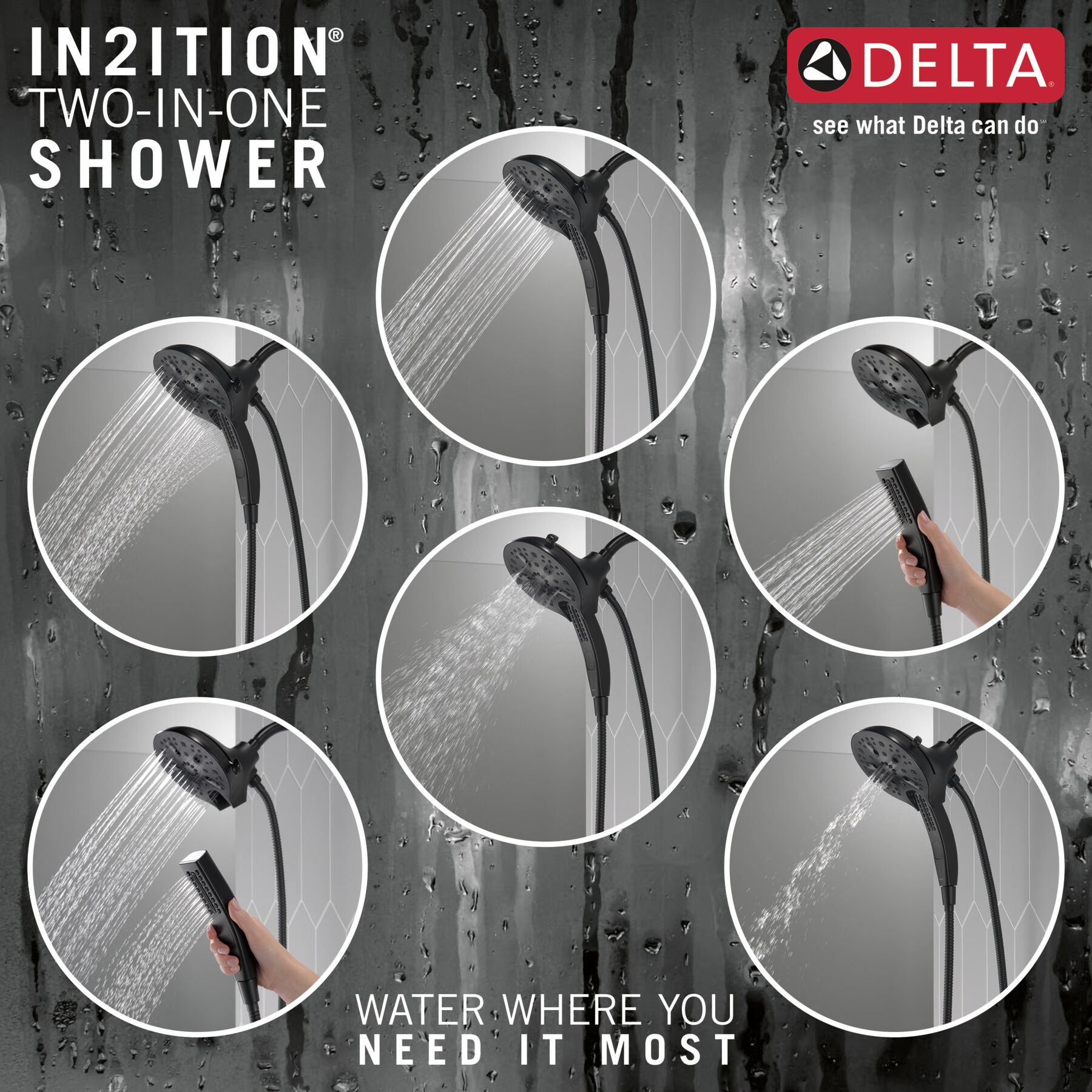 In2ition&reg; H<sub>2</sub>Okinetic&reg; 5-Setting Two-in-One Shower (Recertified)