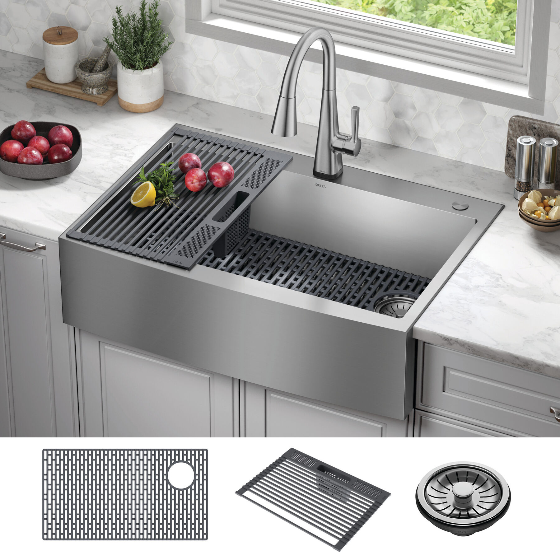 33&rdquo; Retrofit Farmhouse Apron Front 16 Gauge Stainless Steel Single Bowl Kitchen Sink for Undermount / Drop-In Installation with Accessories