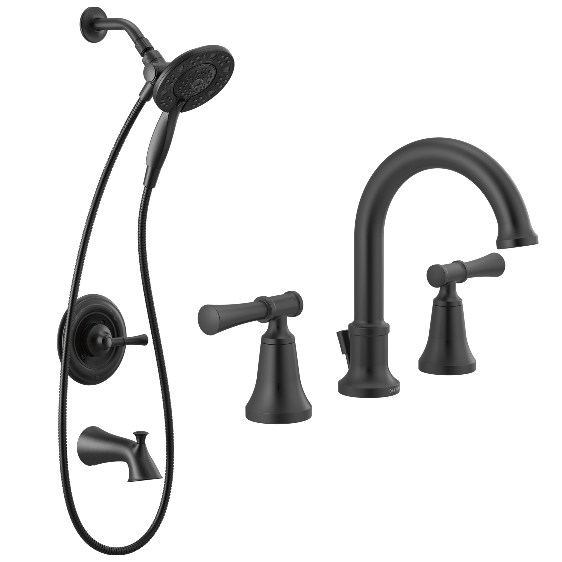 Widespread Lavatory Faucet with 14 Series Tub Shower Trim and Rough Bundle