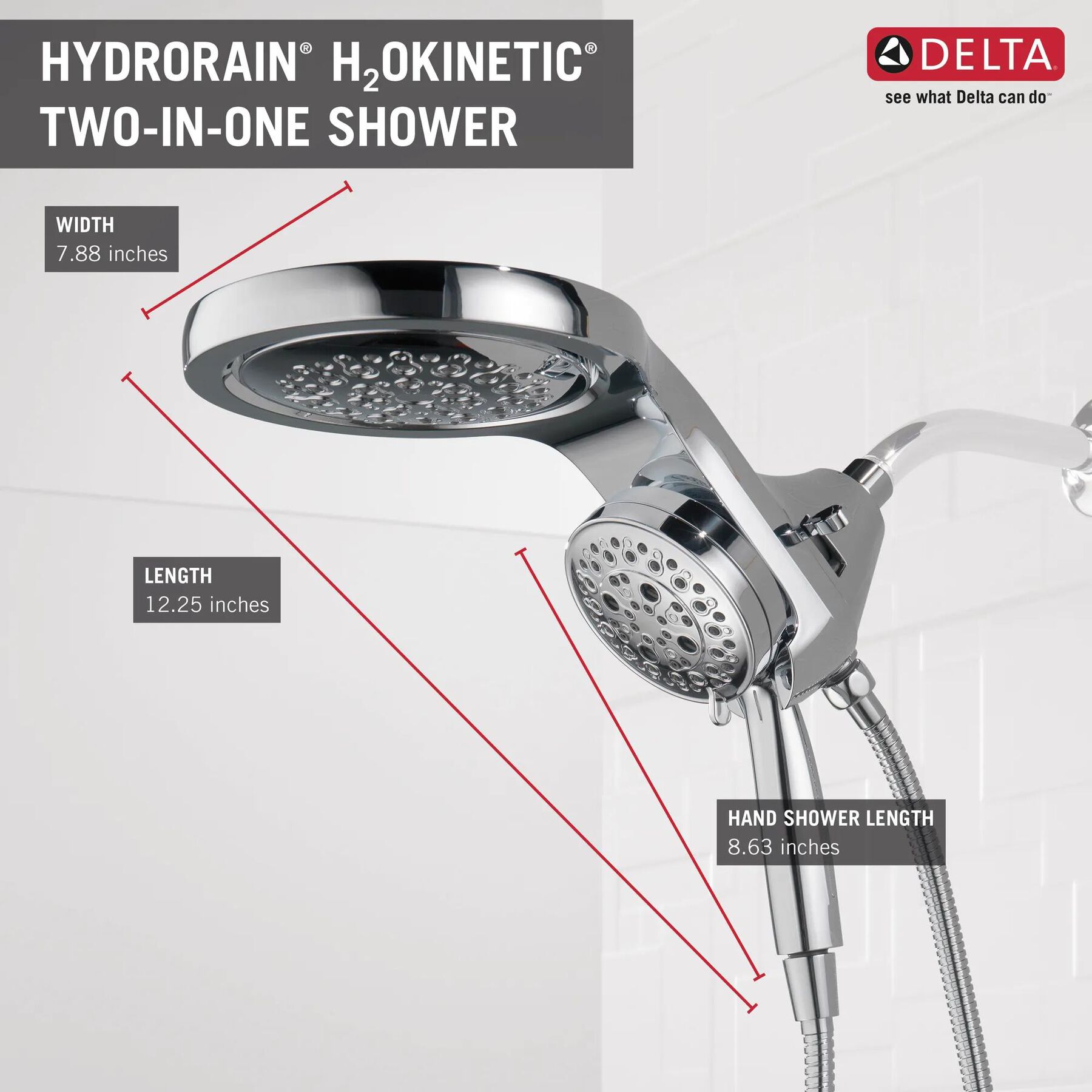 HydroRain&reg; H2Okinetic&reg; 5-Setting Two-in-One Shower Head (Recertified)