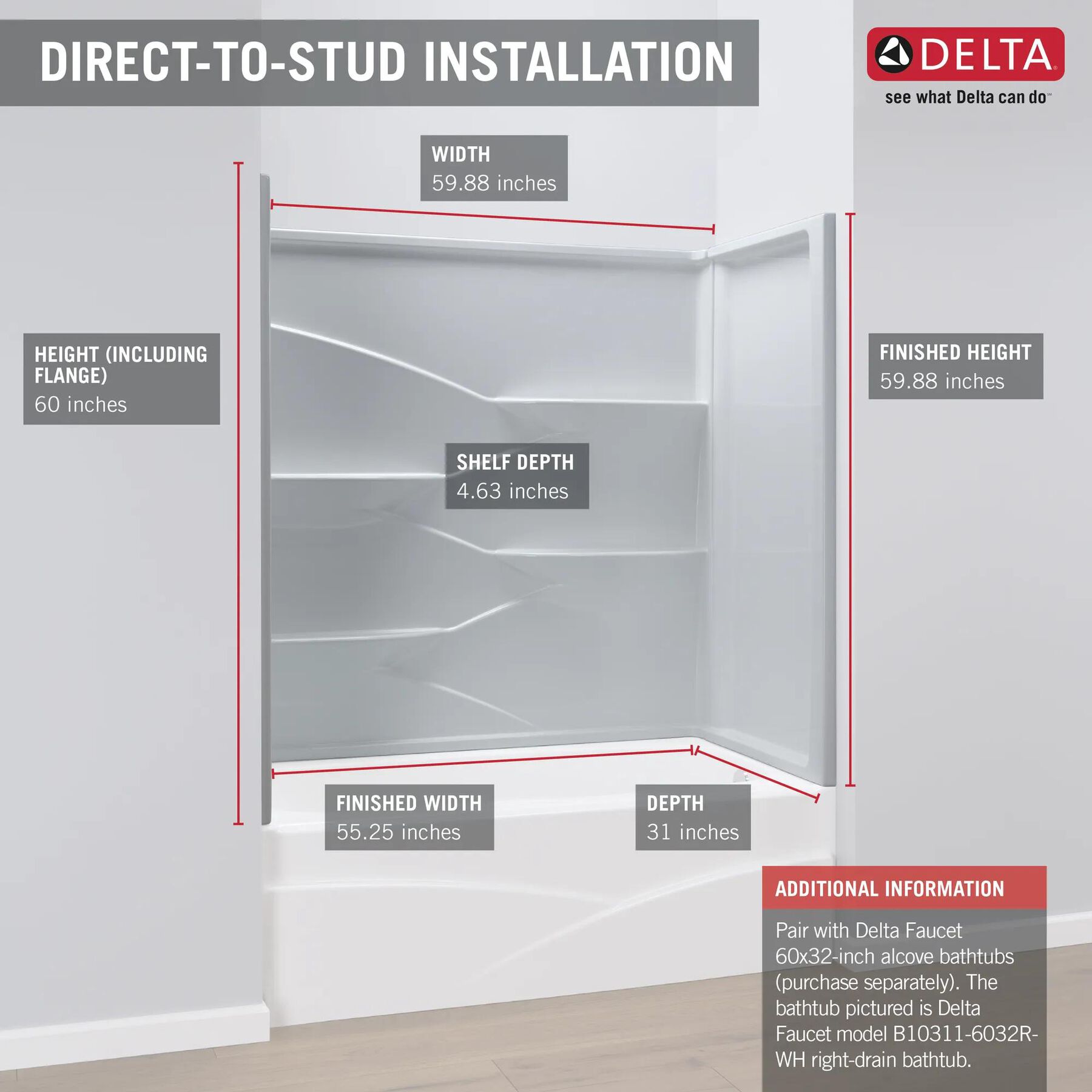 60" x 32" Bathtub Wall Set