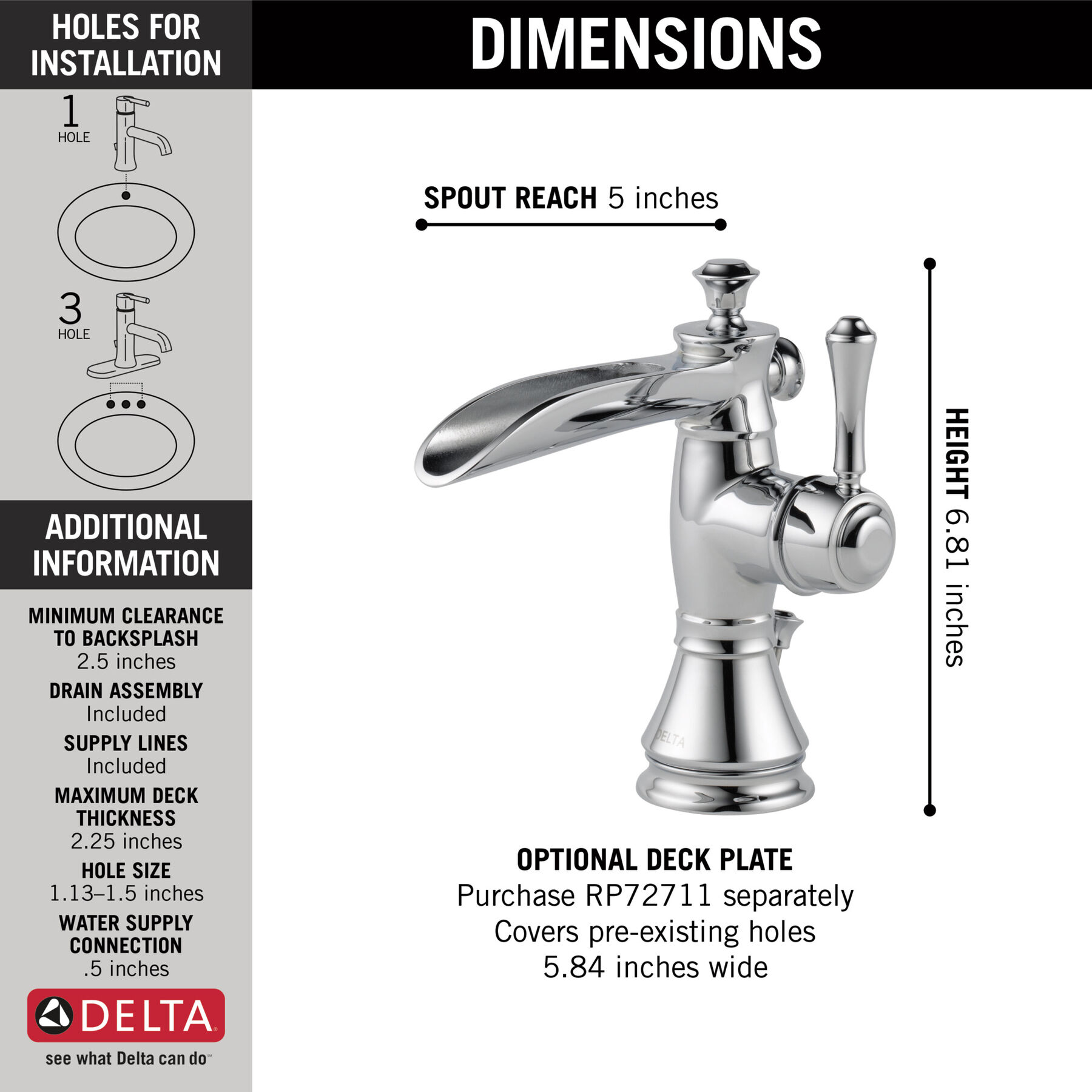 Single-Hole Channel Bathroom Faucet  (Recertified)