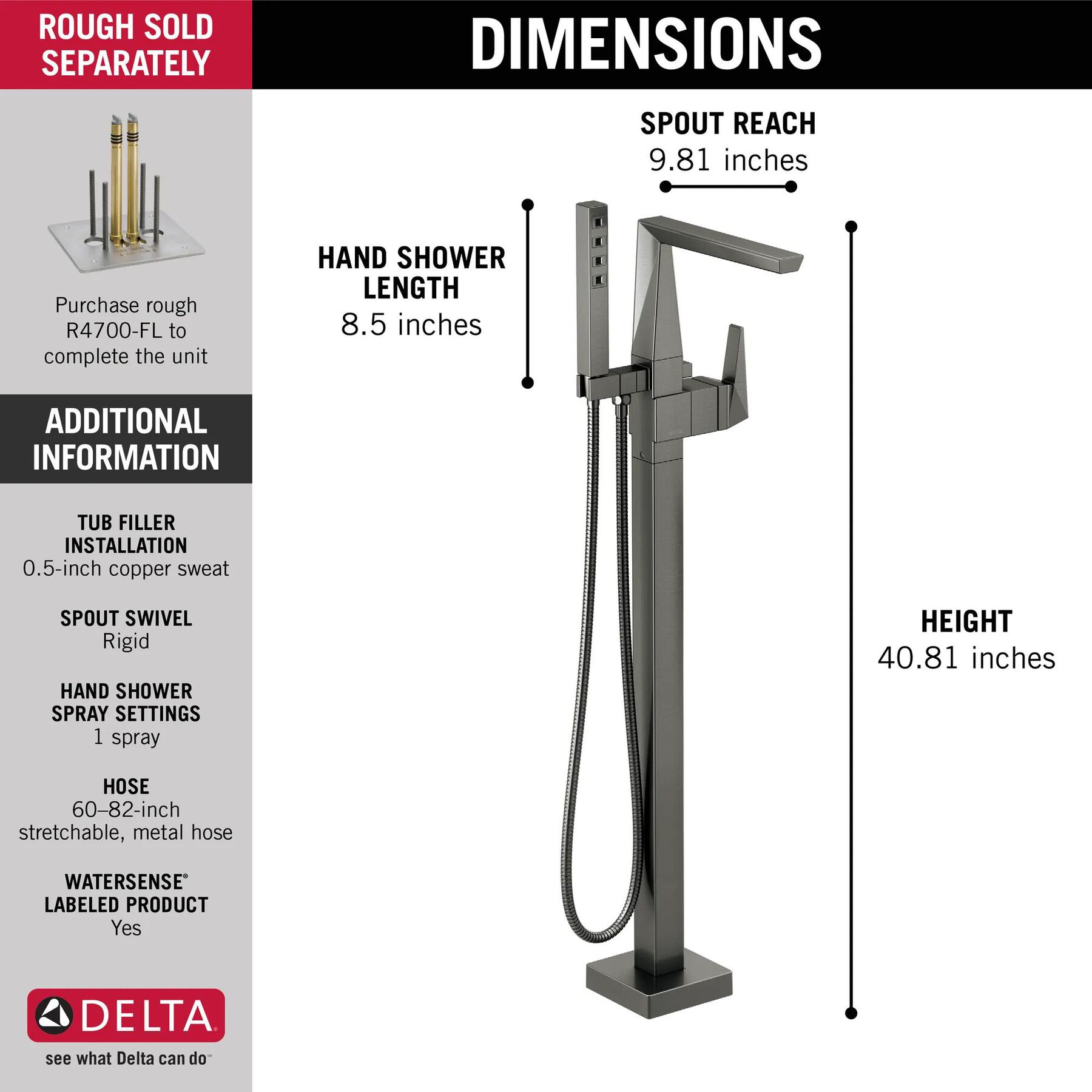 Single Handle Floor Mount Tub Filler Trim (Recertified)