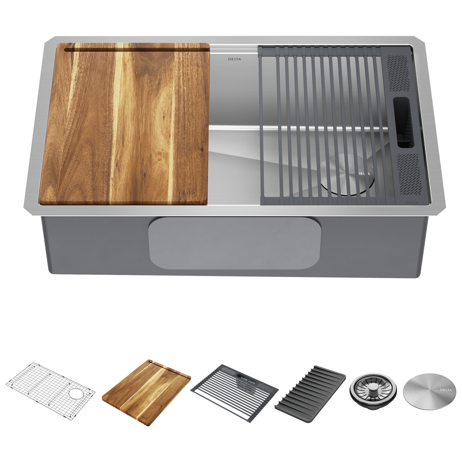 30&rdquo; Workstation Kitchen Sink Undermount Stainless Steel Single Bowl with WorkFlow&trade; Ledge and Accessories