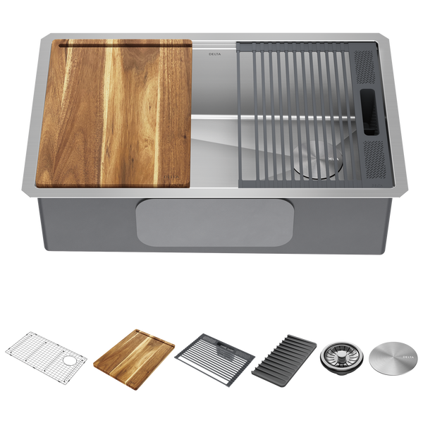 30&rdquo; Workstation Kitchen Sink Undermount Stainless Steel Single Bowl with WorkFlow&trade; Ledge and Accessories