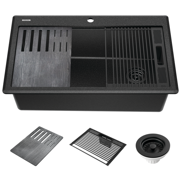 33&rdquo;&nbsp;Granite Composite&nbsp;Workstation Kitchen Sink&nbsp;Drop-In&nbsp;Top Mount&nbsp;Single Bowl with&nbsp;WorkFlow&trade; Ledge and Accessories