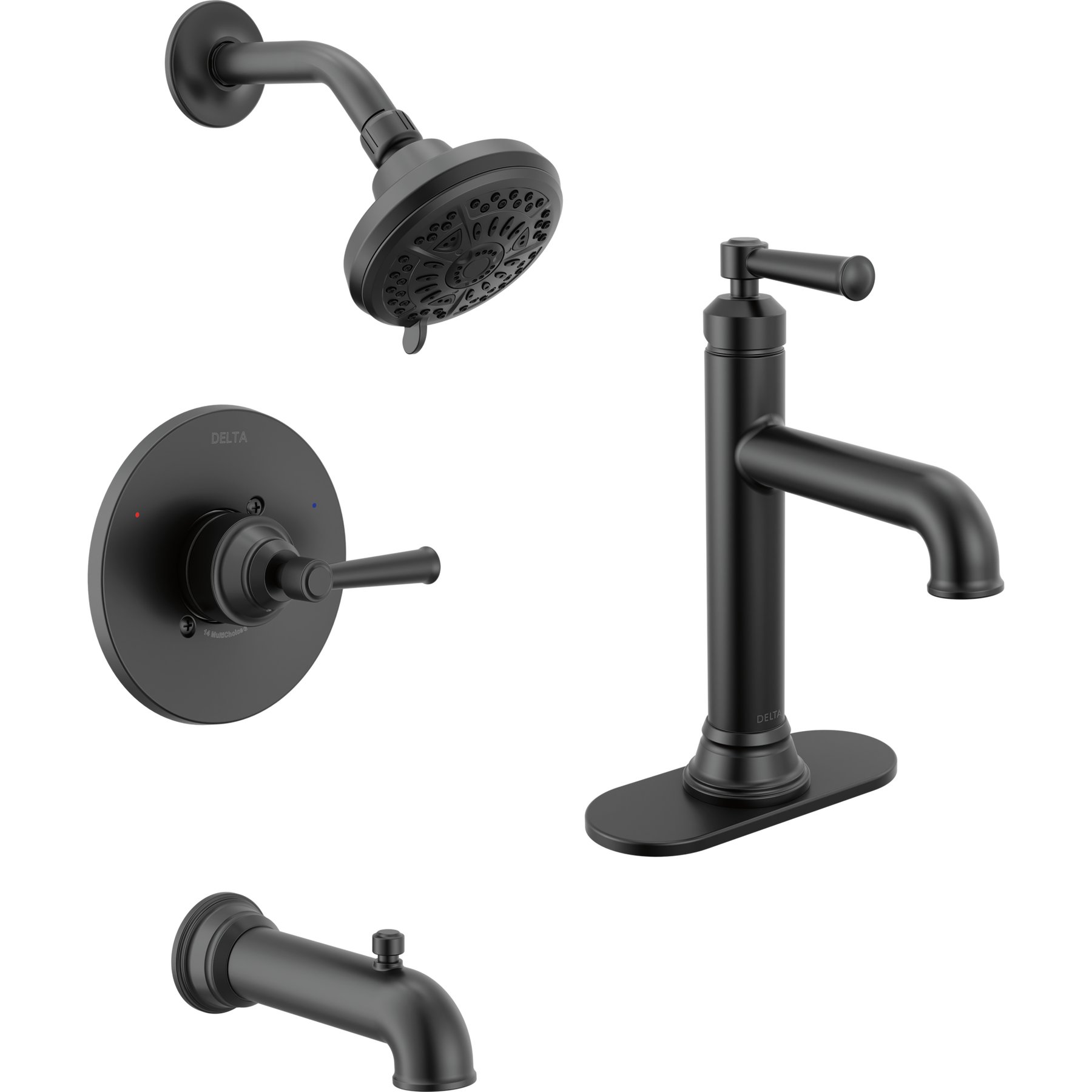 Single Handle Lavatory Faucet with 14 Series Tub Shower Trim and Rough Bundle
