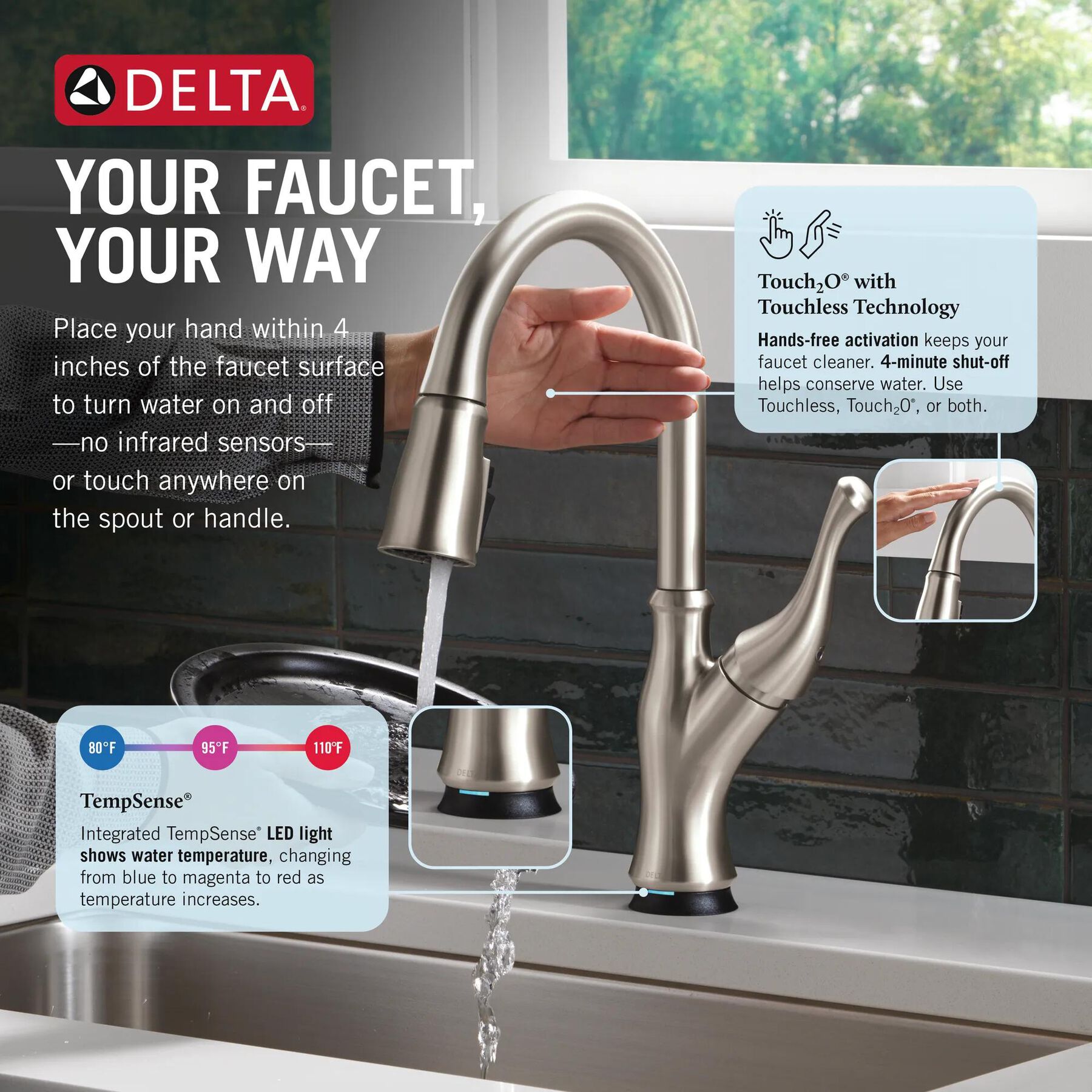 Touch<sub>2</sub>O&reg; Technology Kitchen Faucet with Touchless Technology