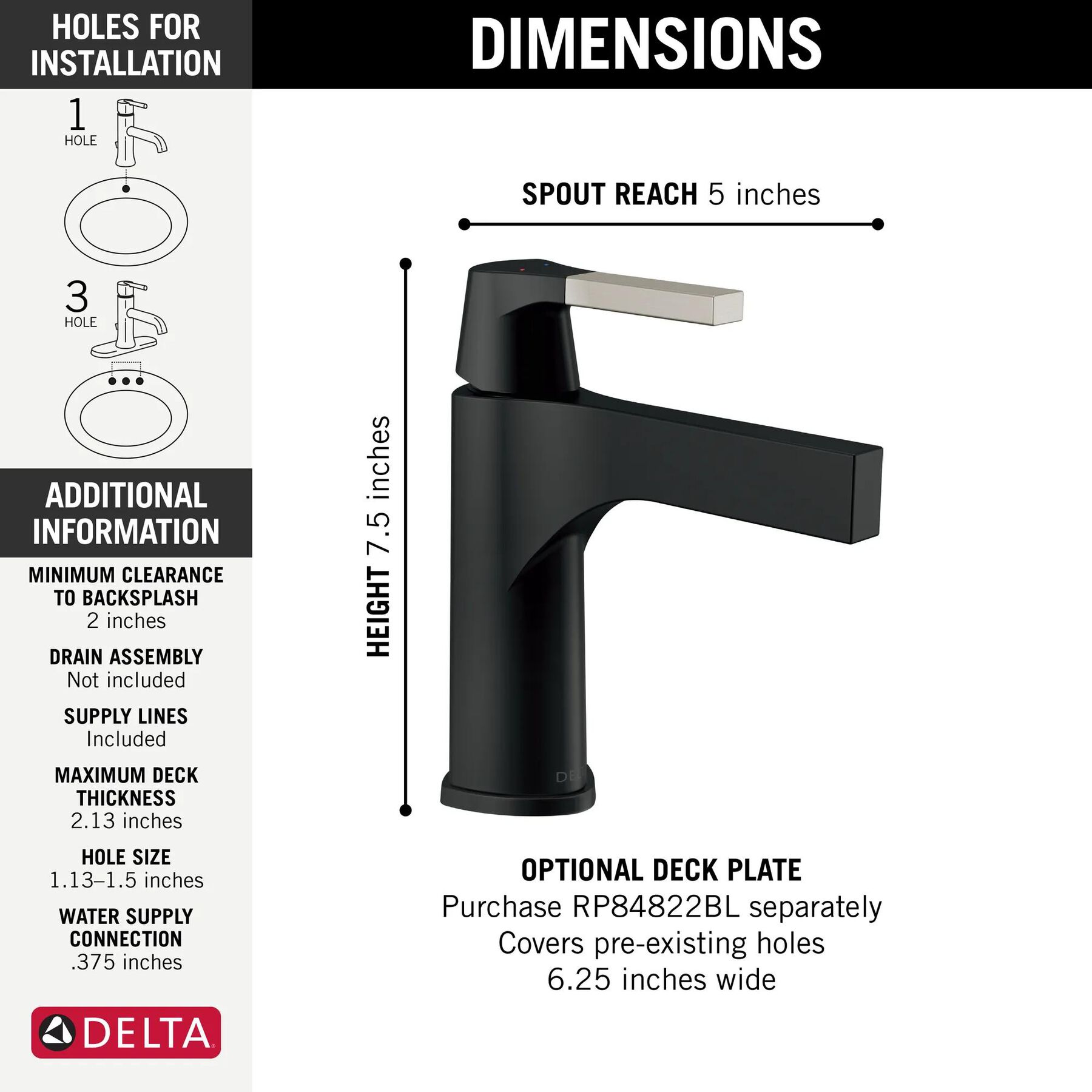 Single Handle Bathroom Faucet - Less Pop Up